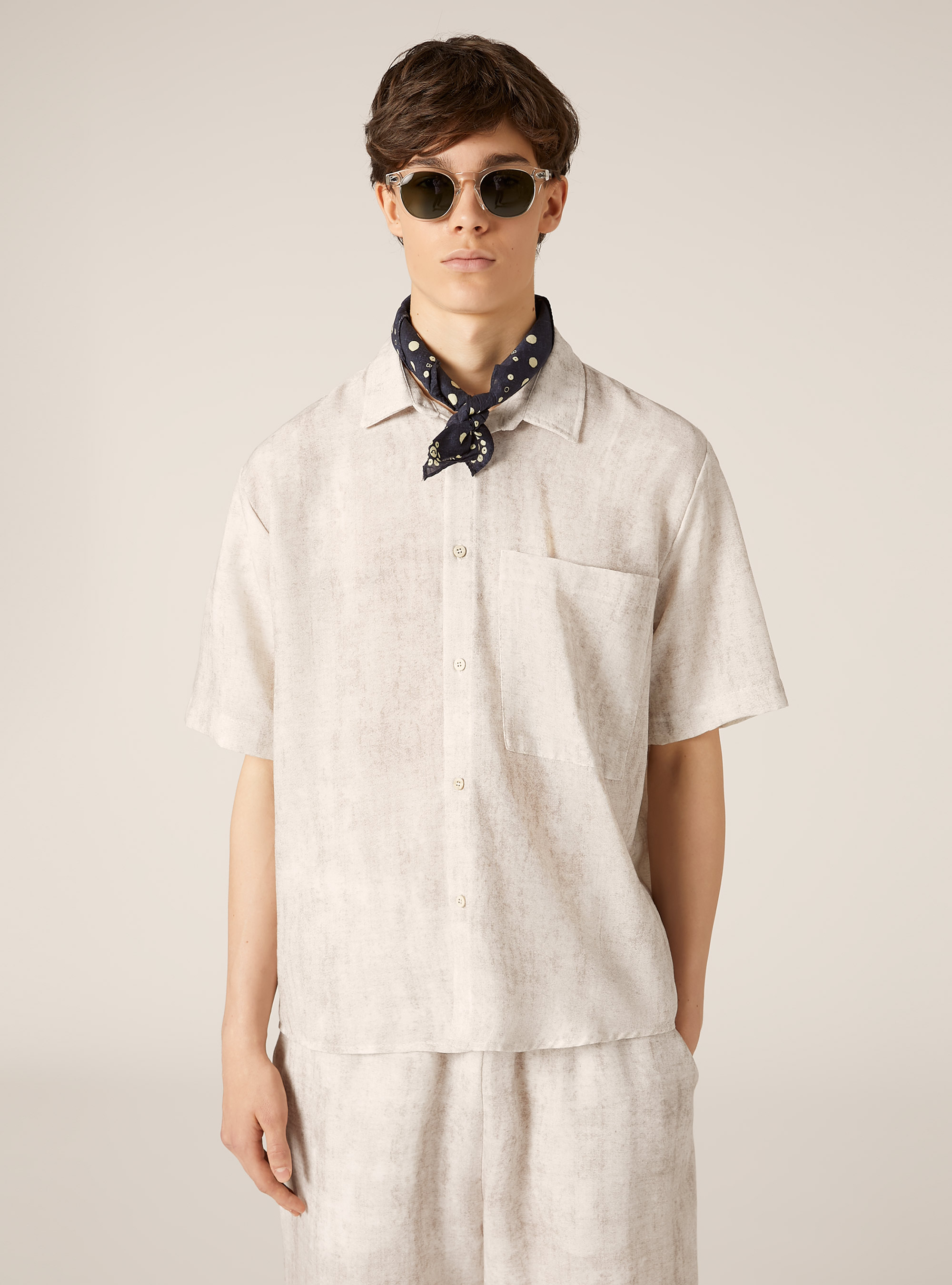 Shirt with marbled effect buttons, WH1 OFF WHITE