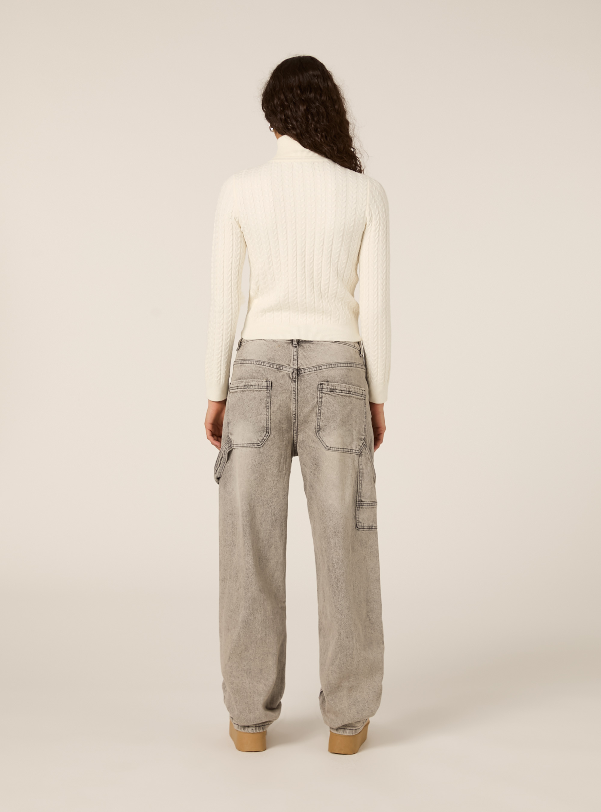 Maglia collo alto a trecce, WH2 WHITE