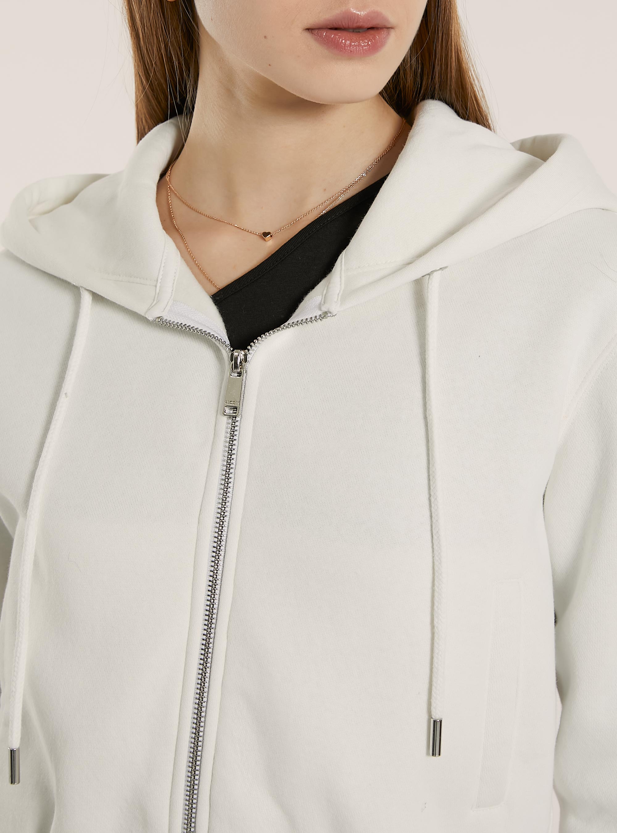 Cardigan felpa crop con cappuccio e tasche, WH2 WHITE