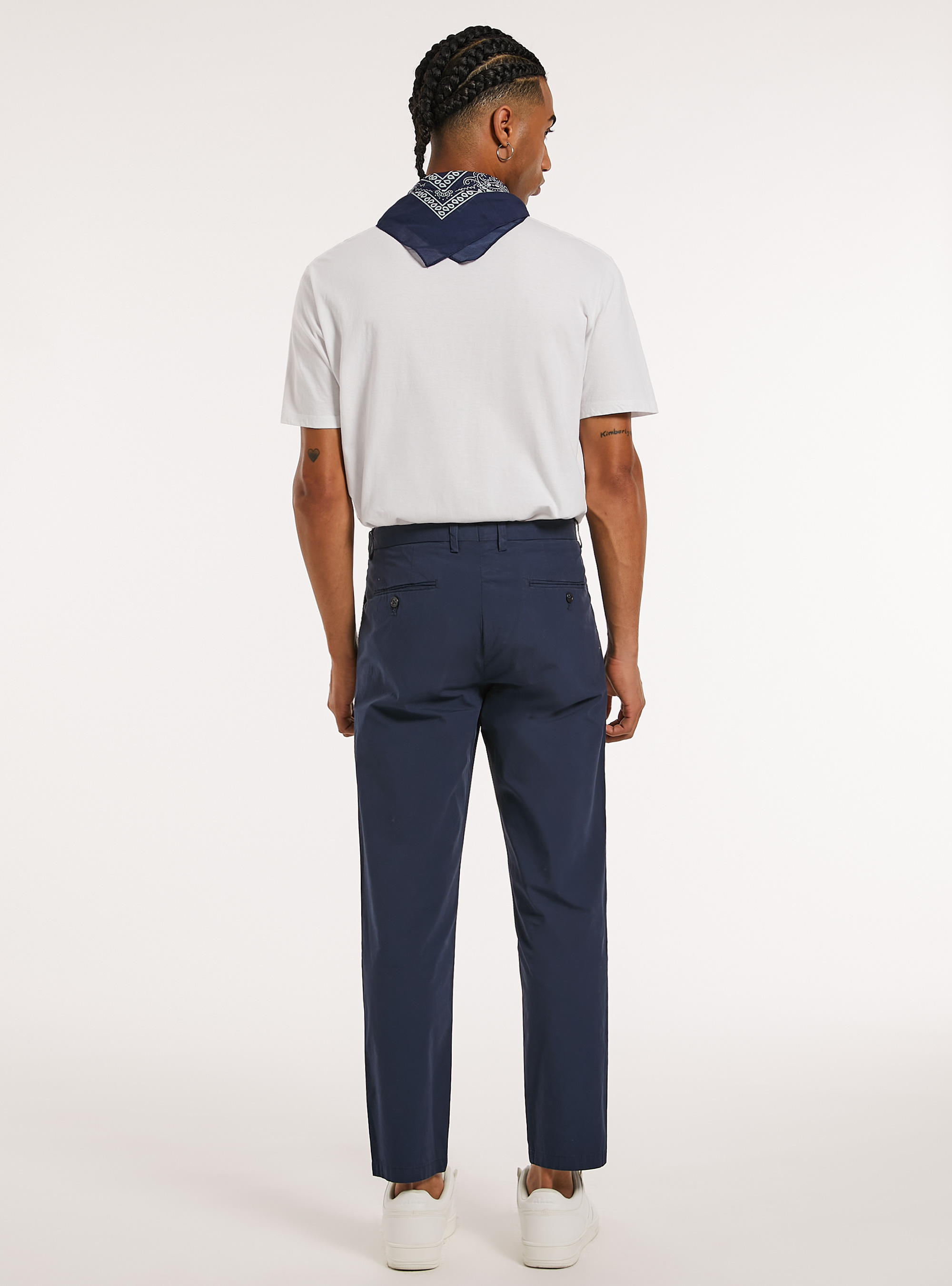 Cotton trousers with double pleats, NA1 NAVY DARK