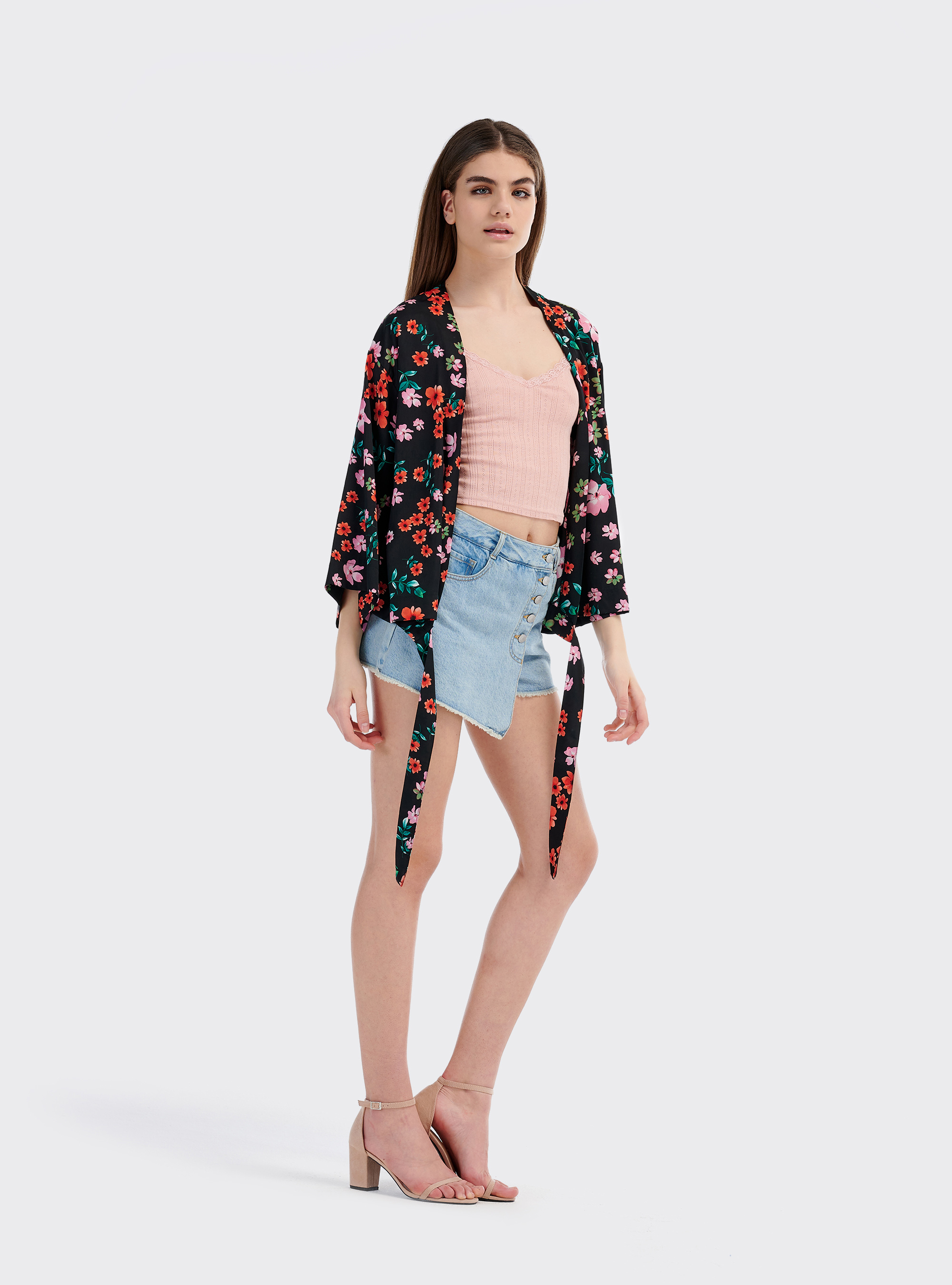 Sandali effetto camoscio con tacco largo, C5577 BEIGE