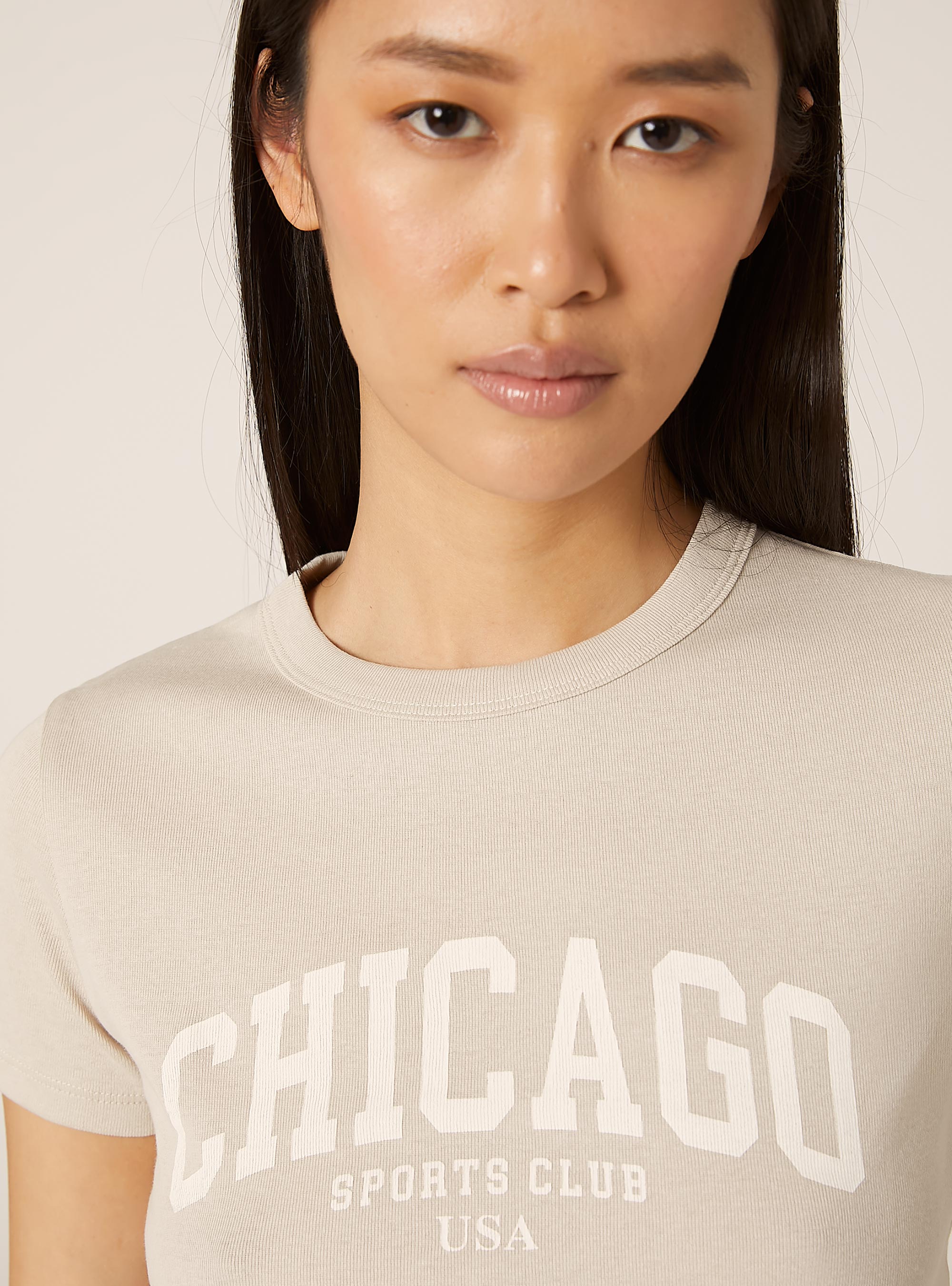 Cropped t-shirt with college print, BG3 BEIGE LIGHT