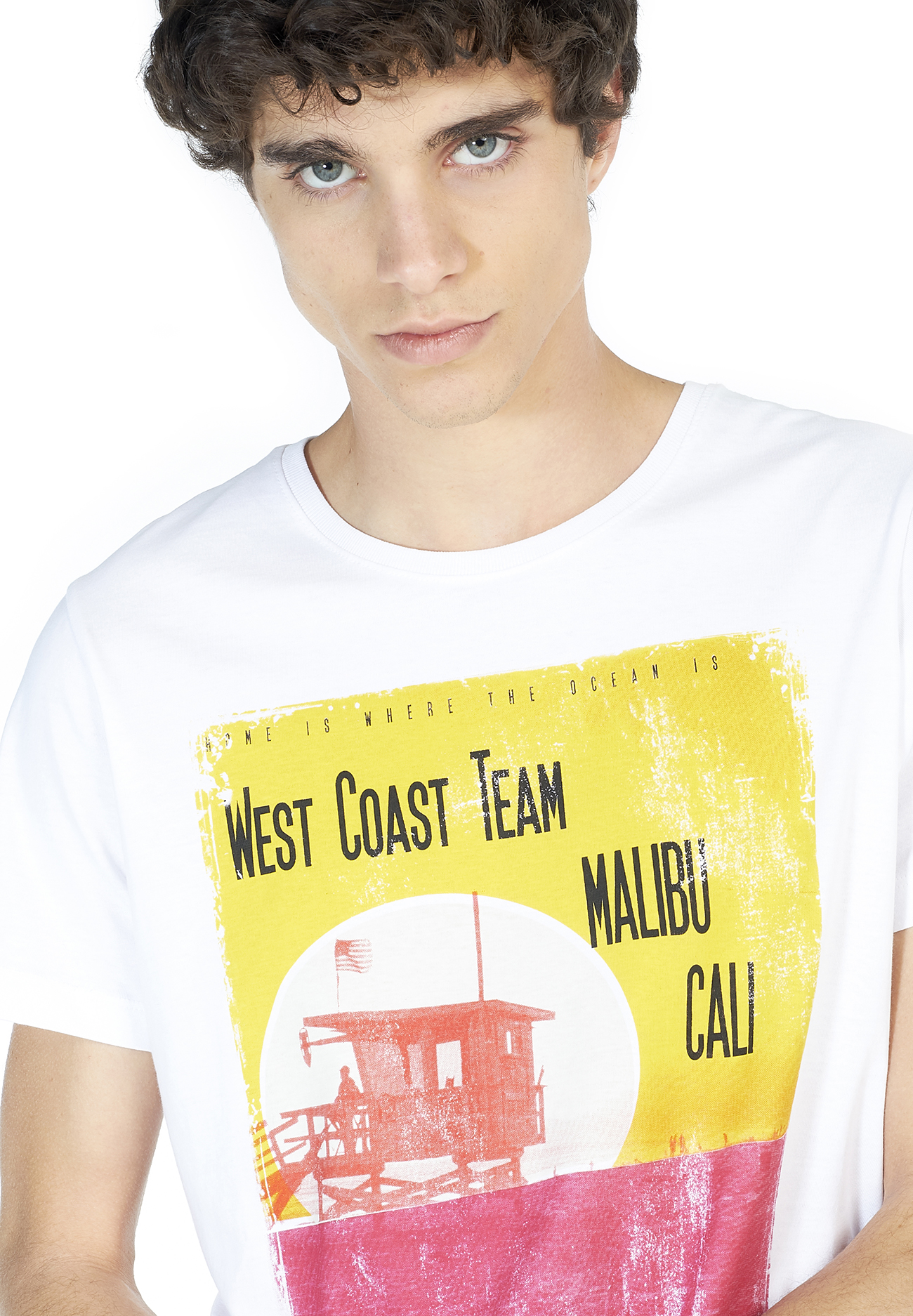 Cotton T-shirt with frontal print, C099 WHITE