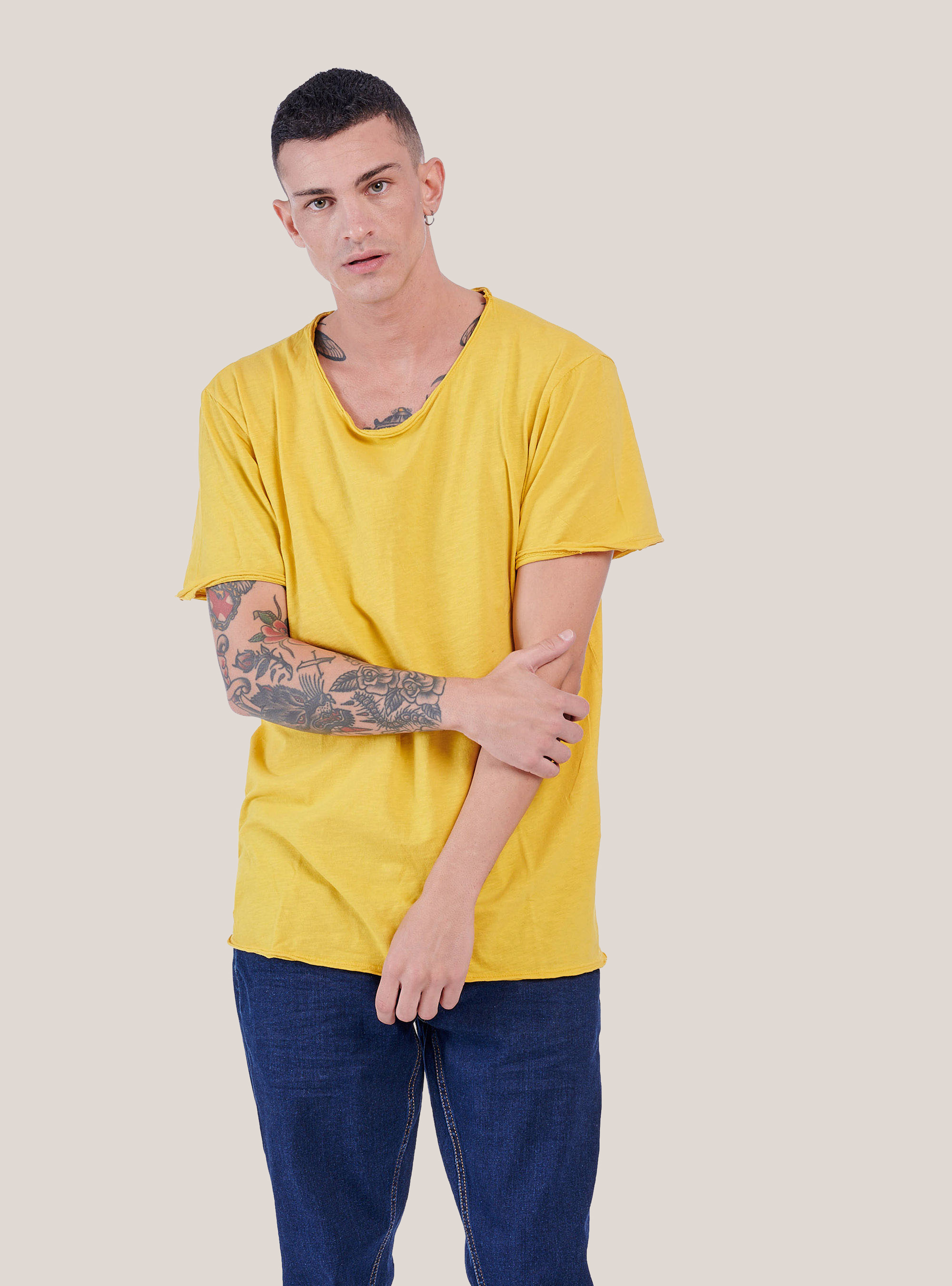 Maglietta in cotone combed, C734 SENAPE