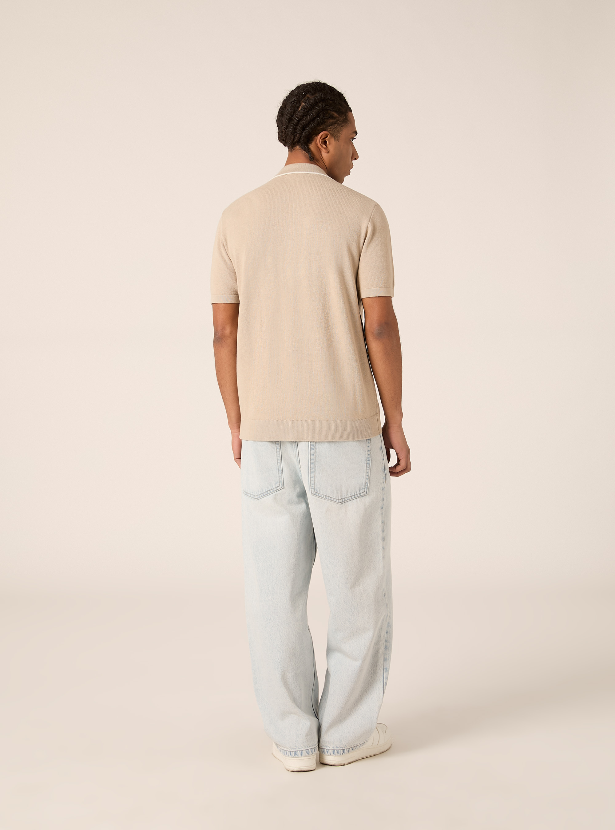 Cardigan con collo polo e bordino in  contrasto, BG2 BEIGE MEDIUM