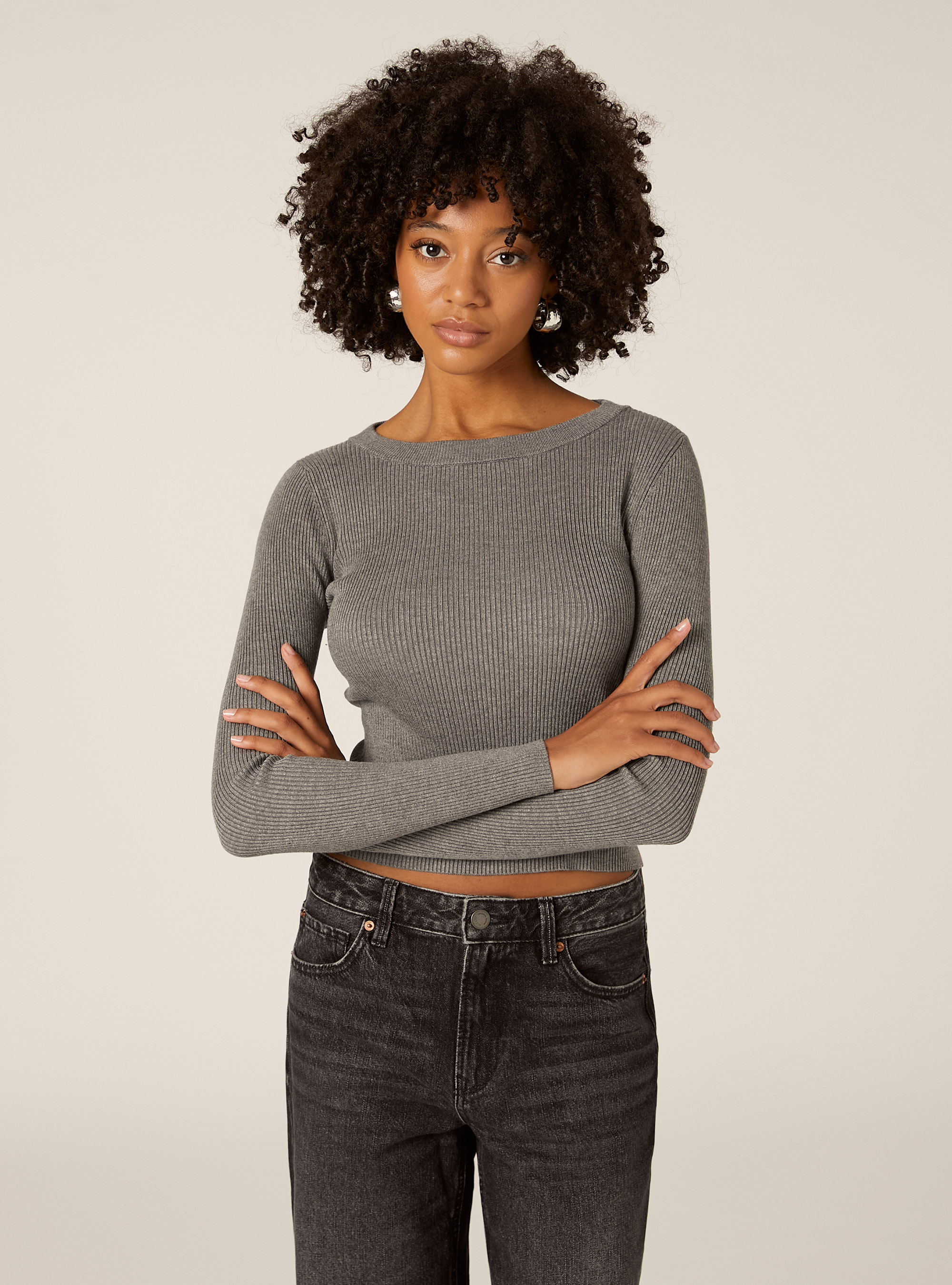 Lightweight ribbed knit, MGY1 GREY MEL DARK
