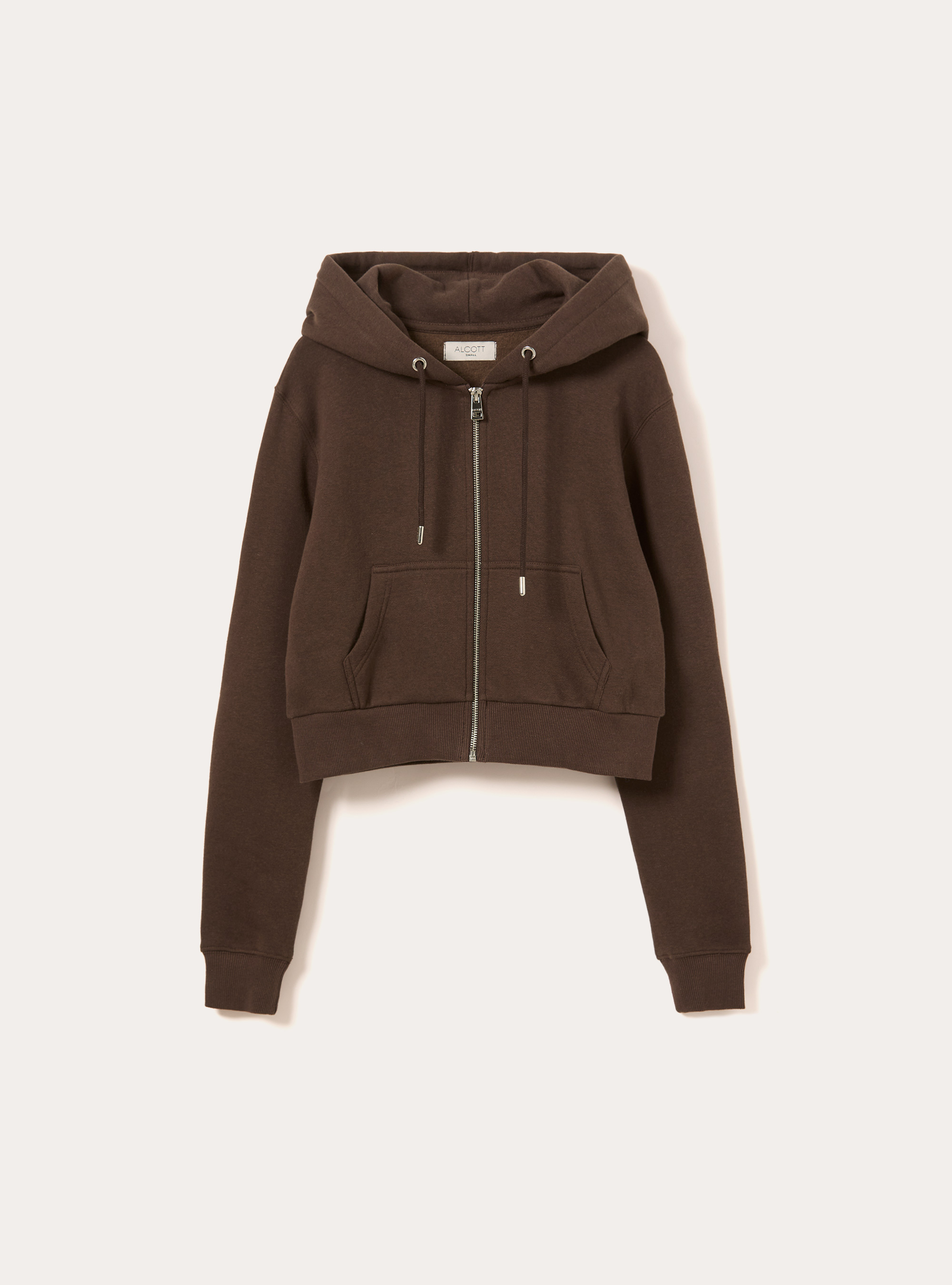 Sweat à capuche zippé court, BR1 BROWN DARK
