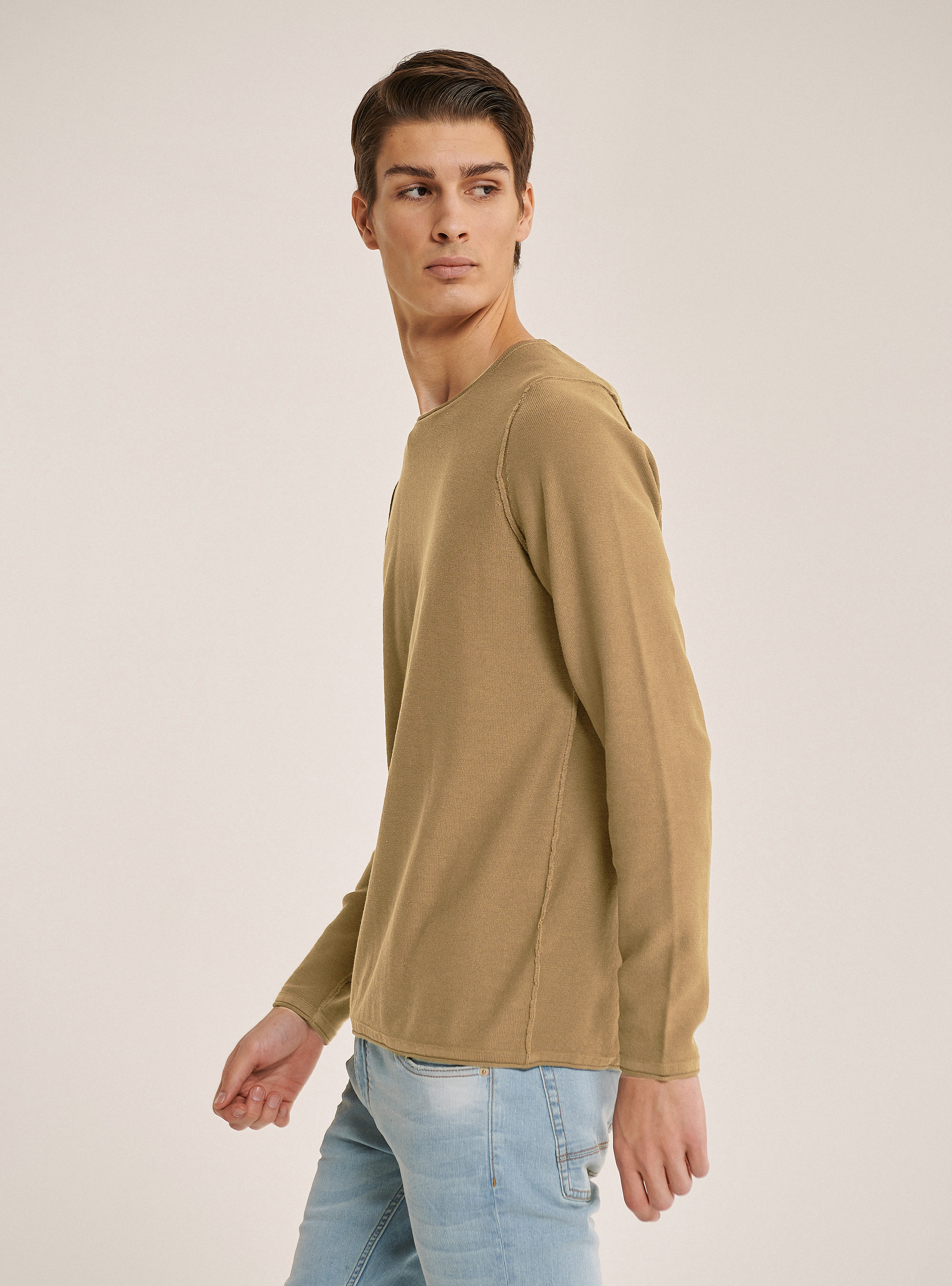 Raw cut pullover with roll neck, BG3 BEIGE LIGHT