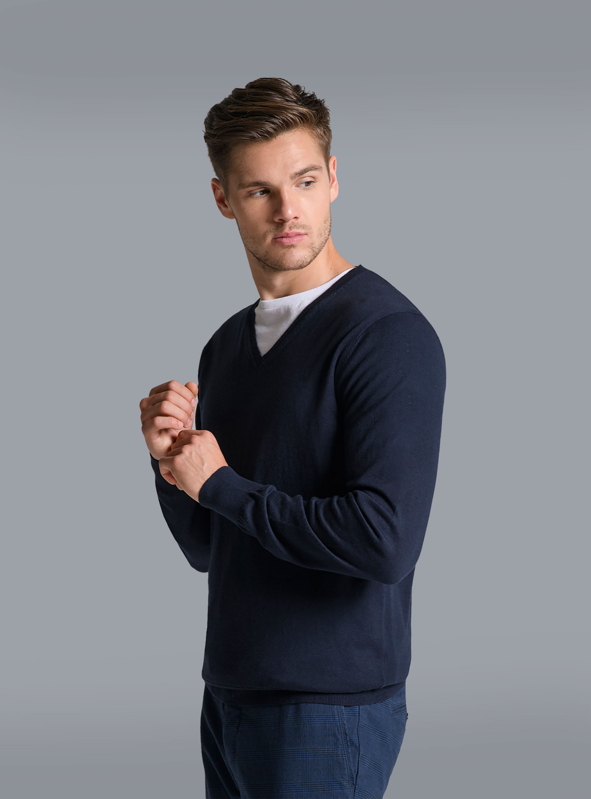 Maglia con collo a V, BLUE NAVY