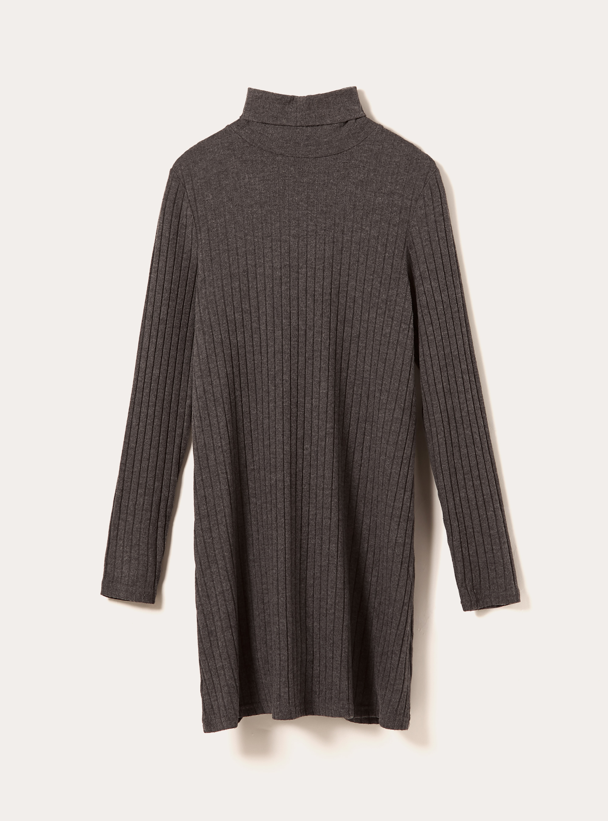 VESTIDO CORTO CON CUELLO ALTO ACANALADO, GRIS MELANGE