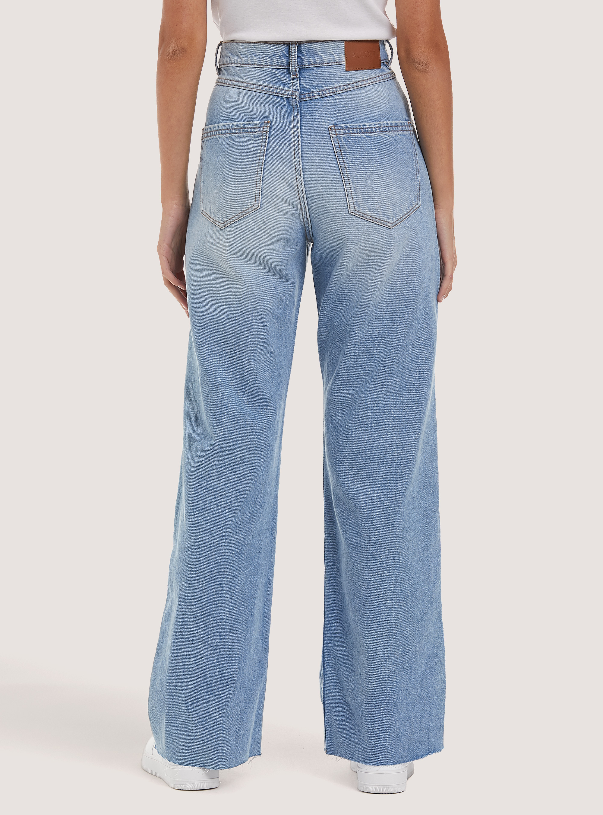 Jeans en coton &agrave; coupe droite, D003 MEDIUM BLUE