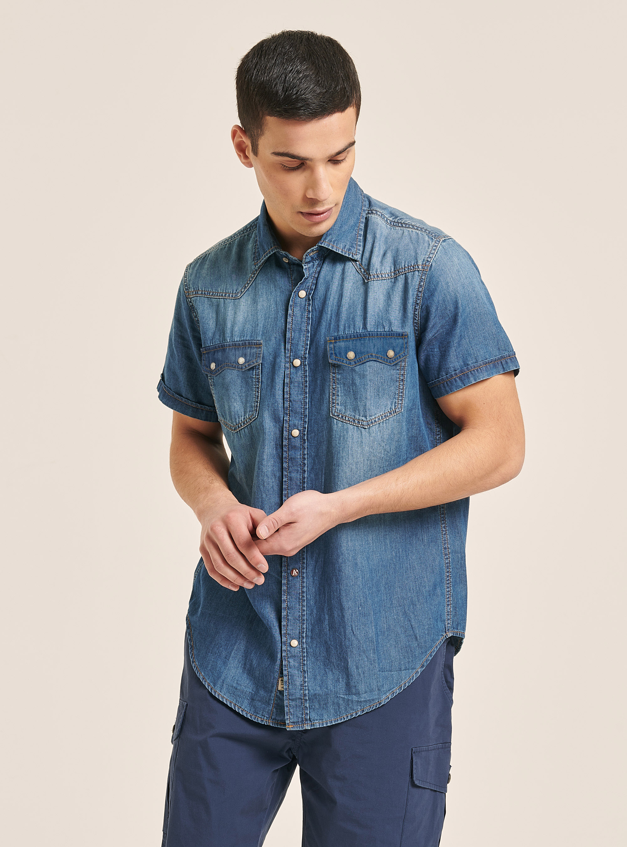 Jean short on sale sleeve shirt
