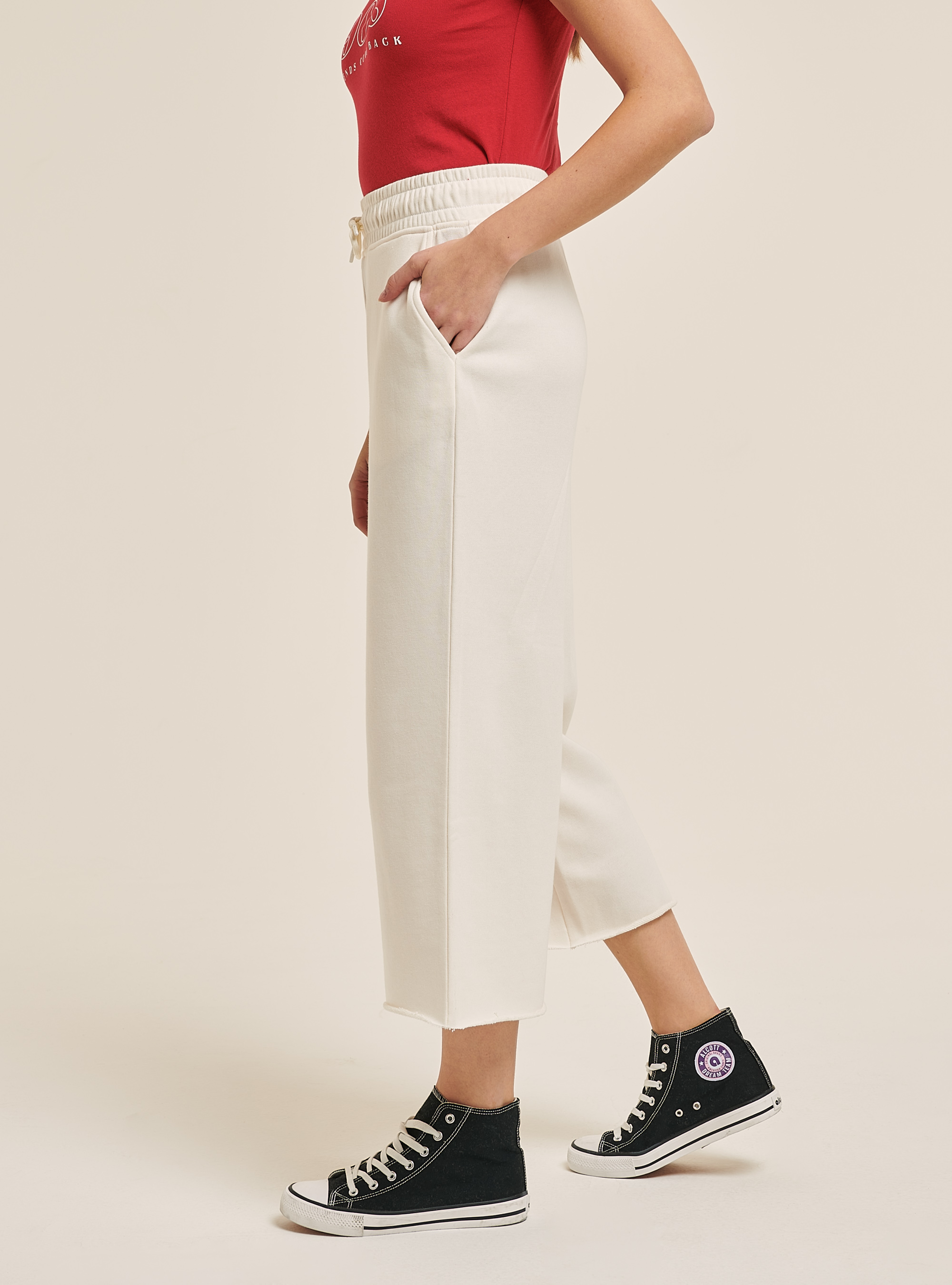 Gekürzte Sweatshirt-Leggings mit elastischem Bund, C0004 OFF WHITE