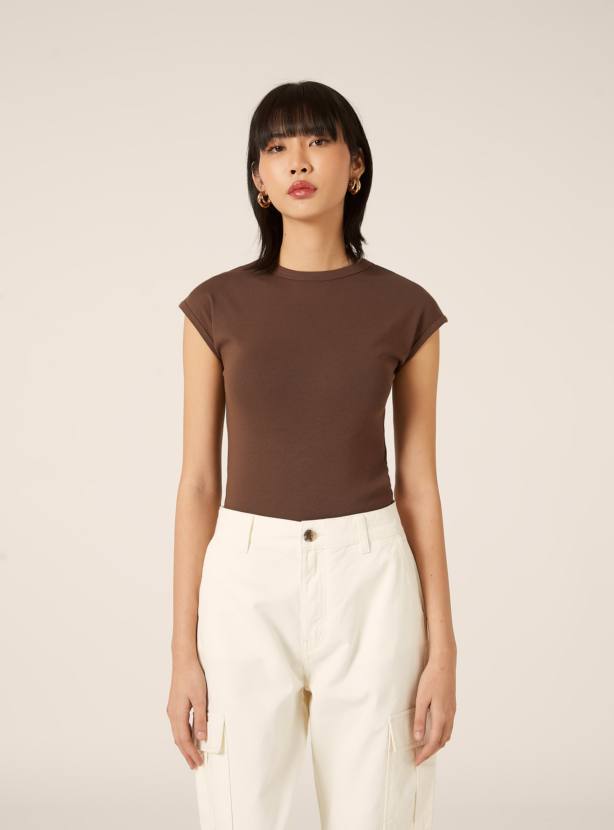 Body aus gerippter Stretch-Baumwolle, BR2 BROWN MEDIUM