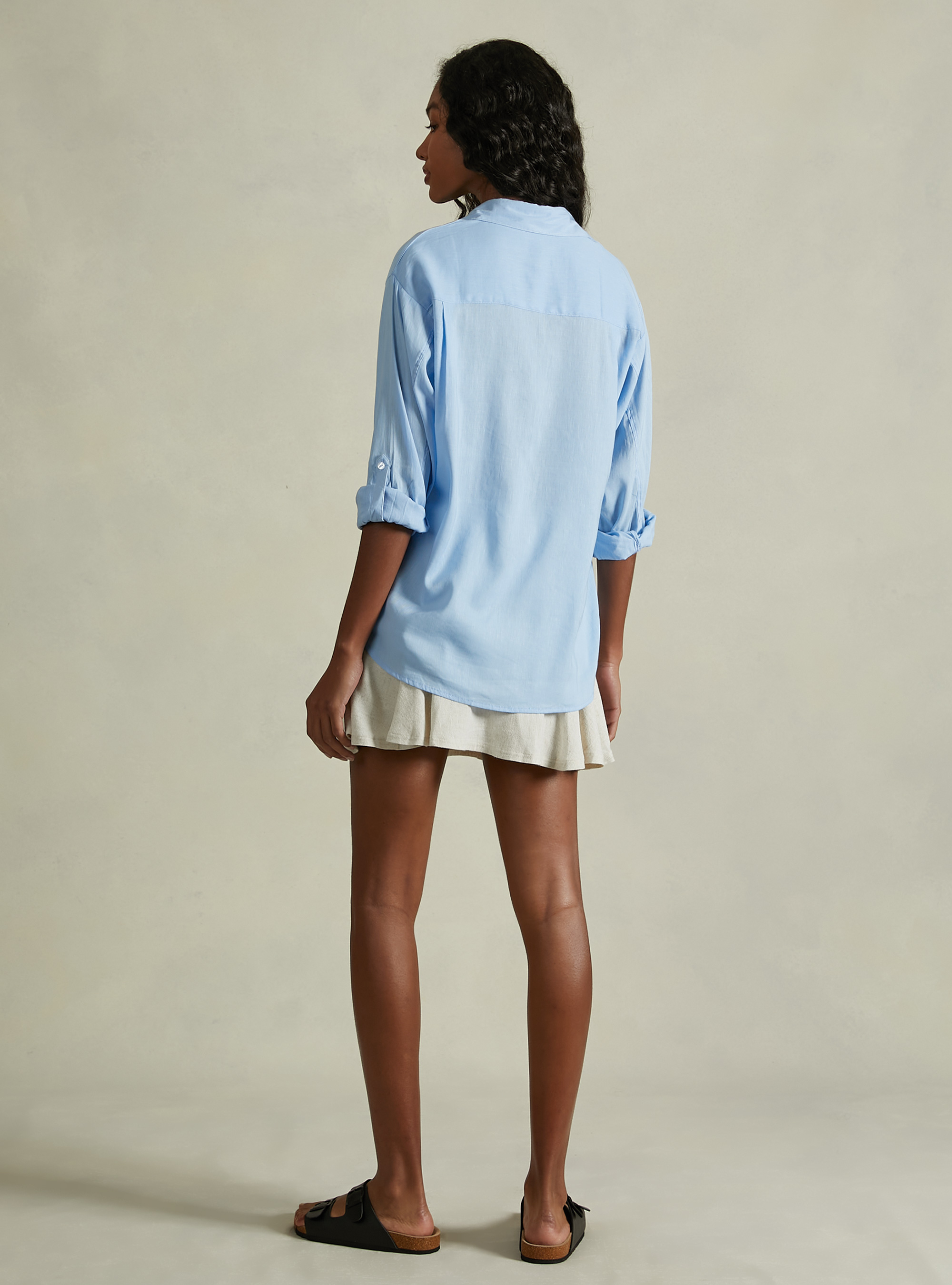 Linen blend shirt with breast pocket, AZ3 AZURRE LIGHT