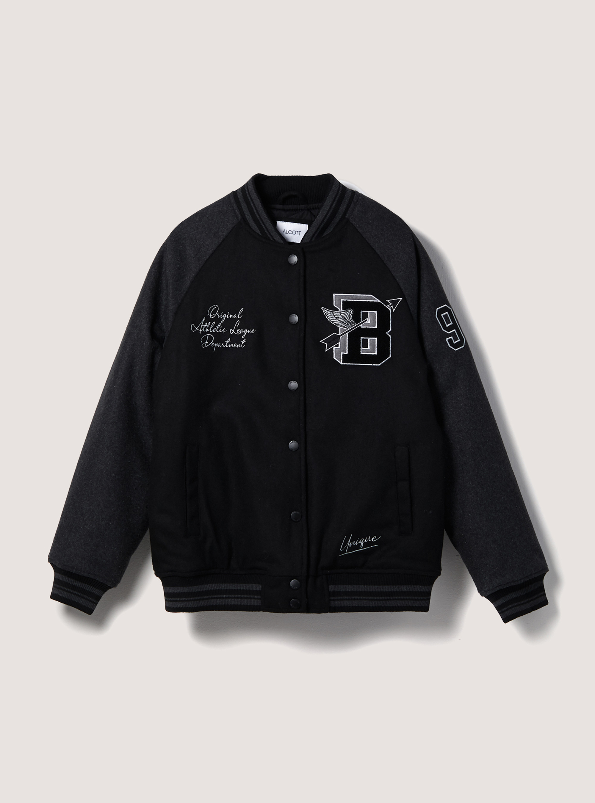 Chaqueta de bombardero universitaria con acolchado reciclado, BK1 BLACK