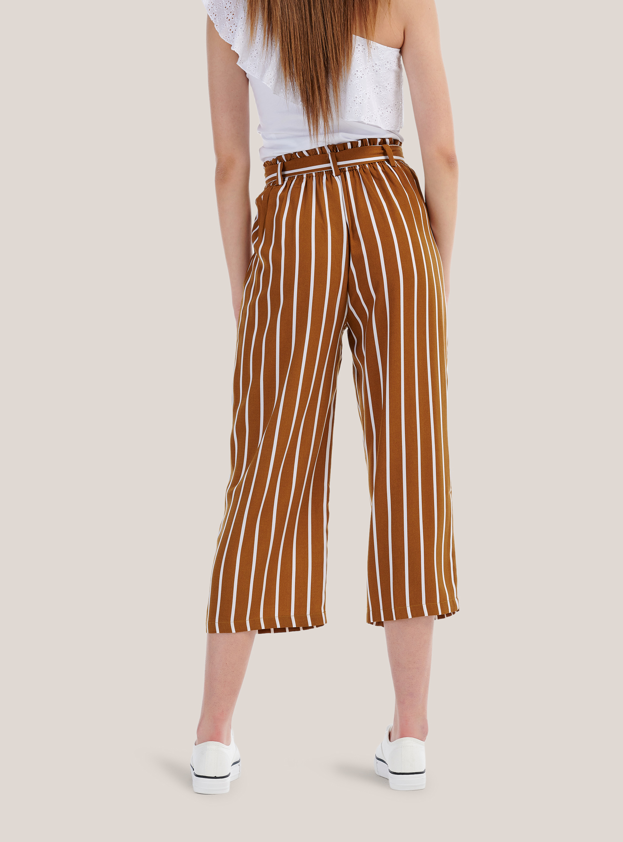 High-waisted trousers with wide leg belt, MULTICOLOR