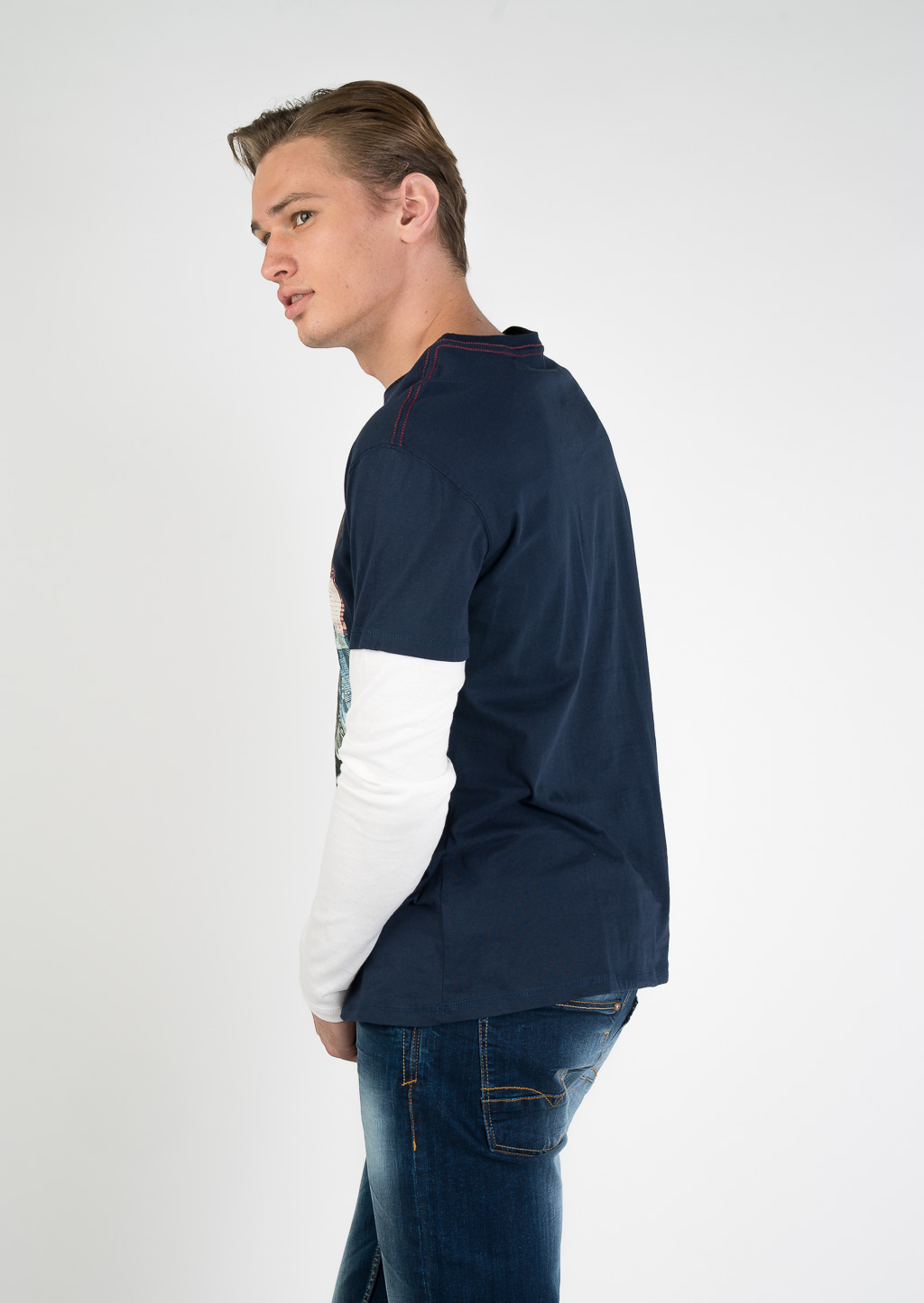 Maglietta a maniche lunghe con stampa, BLU MARINO