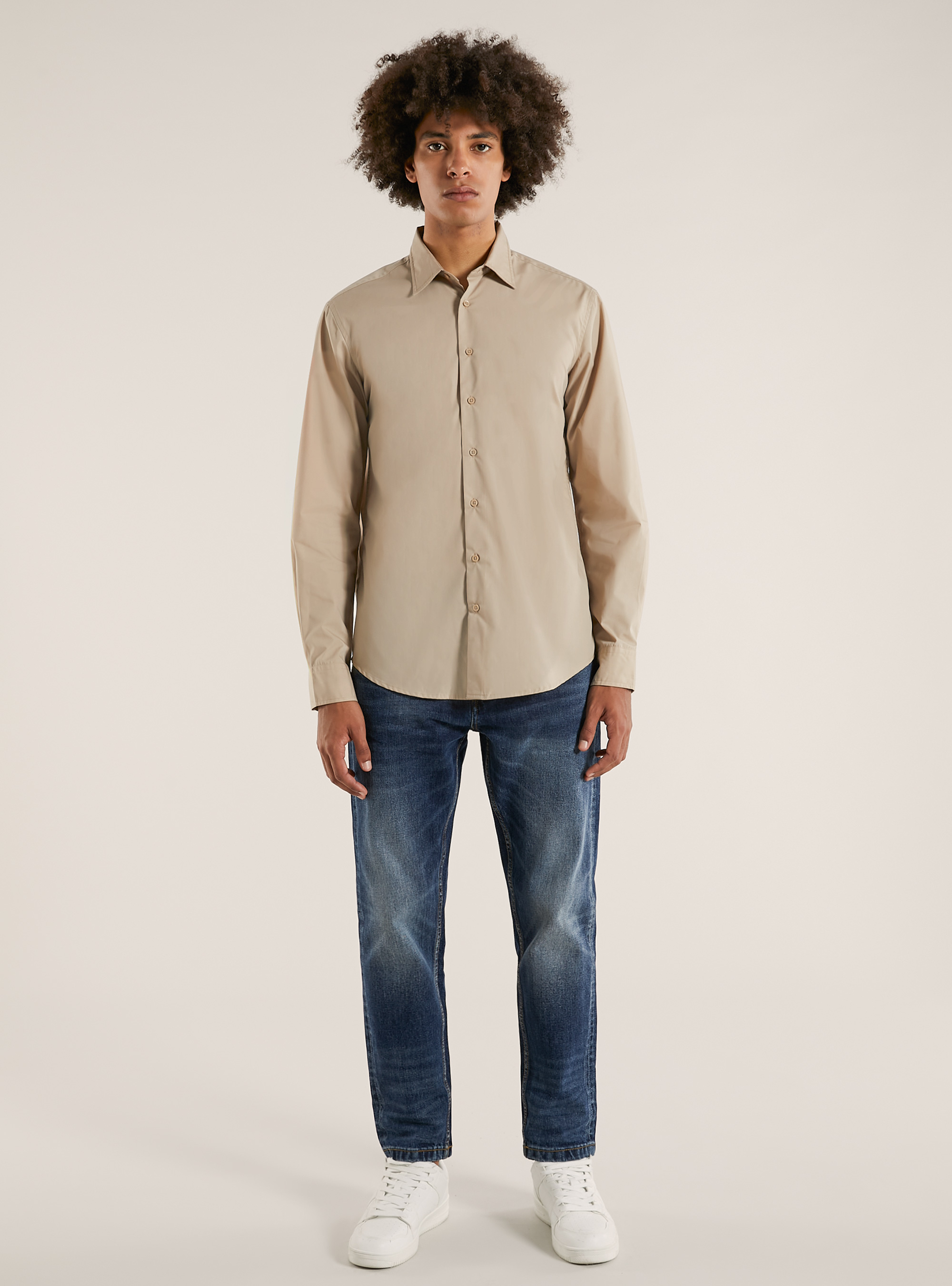 Plain-coloured long-sleeved shirt, BG2 BEIGE MEDIUM