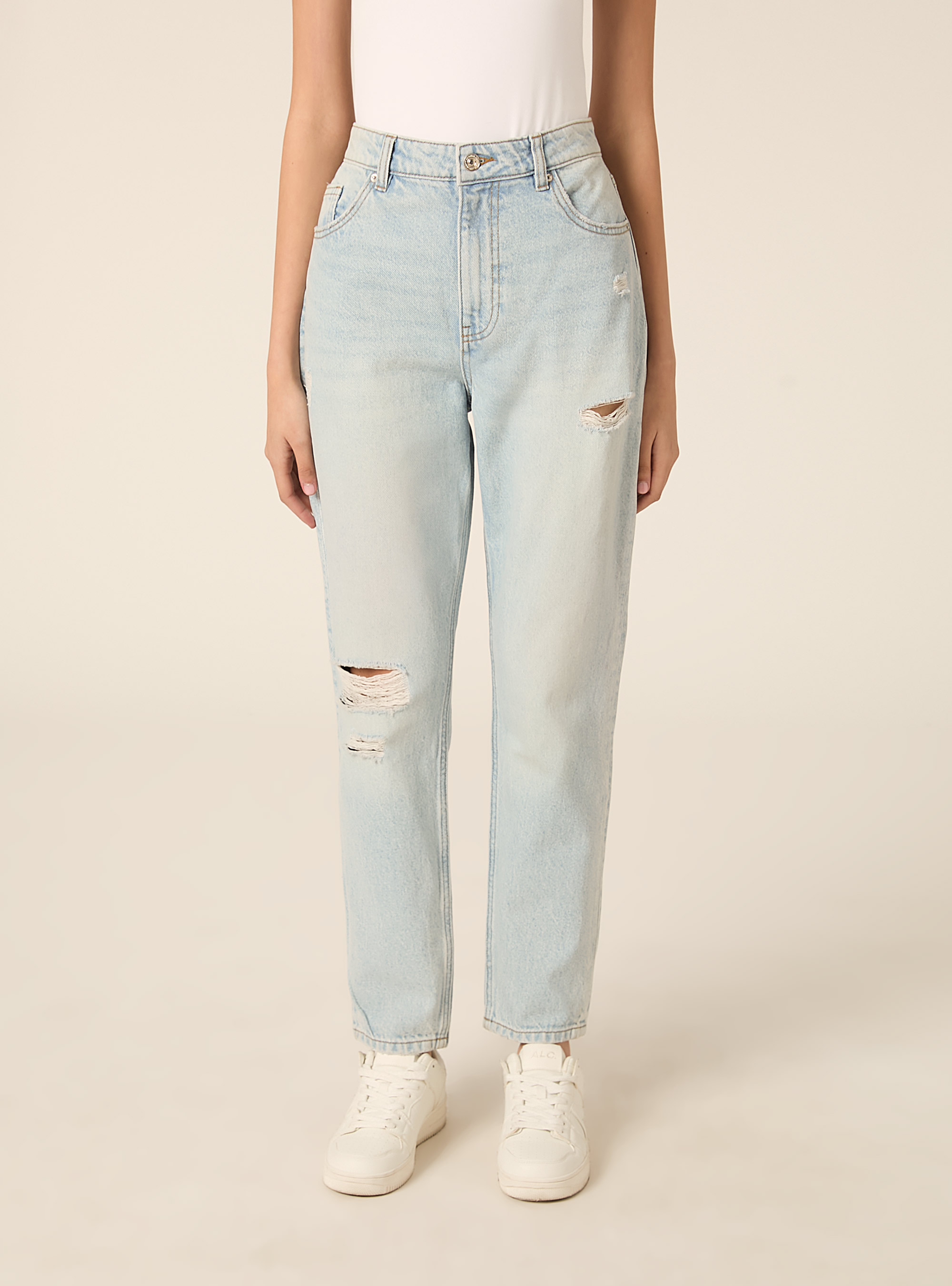 Mom fit jeans with rips, D007 LIGHT AZURE