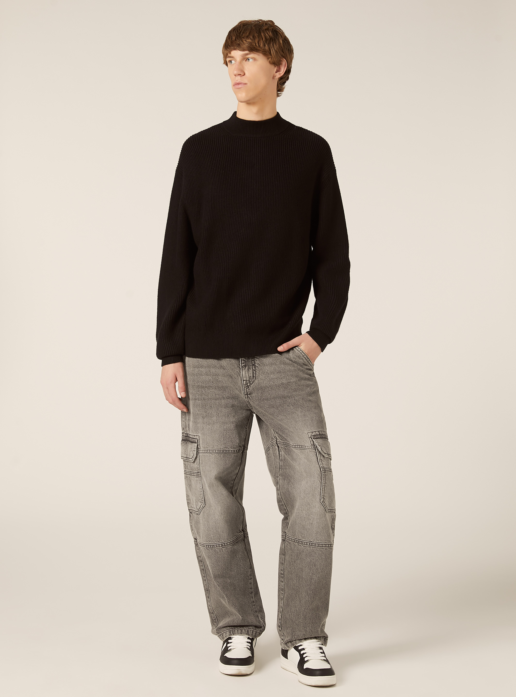 Soft mid-neck pullover, BK1 BLACK