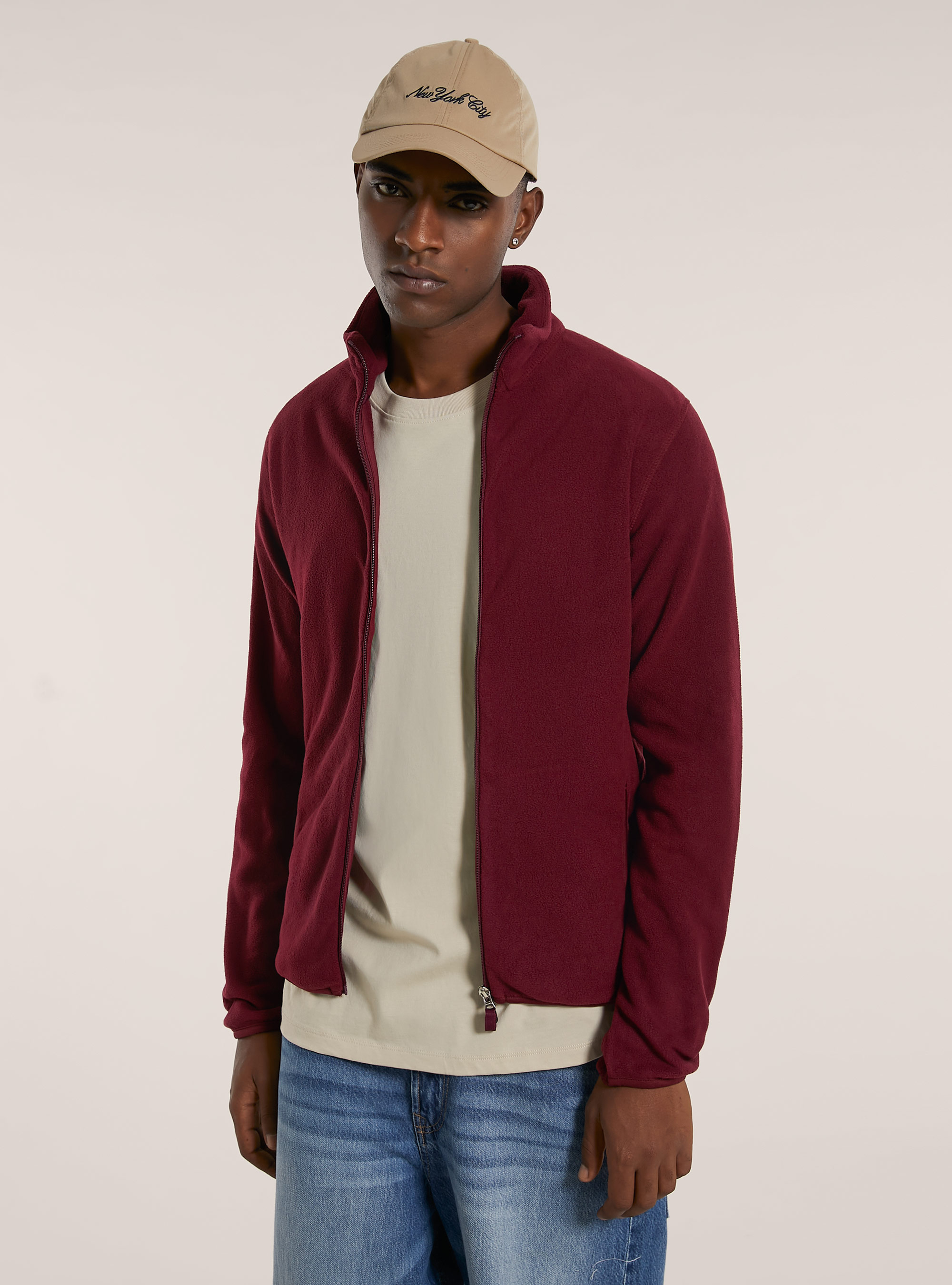 Cardigan polar fleece, BO2 BORDEAUX MEDIUM