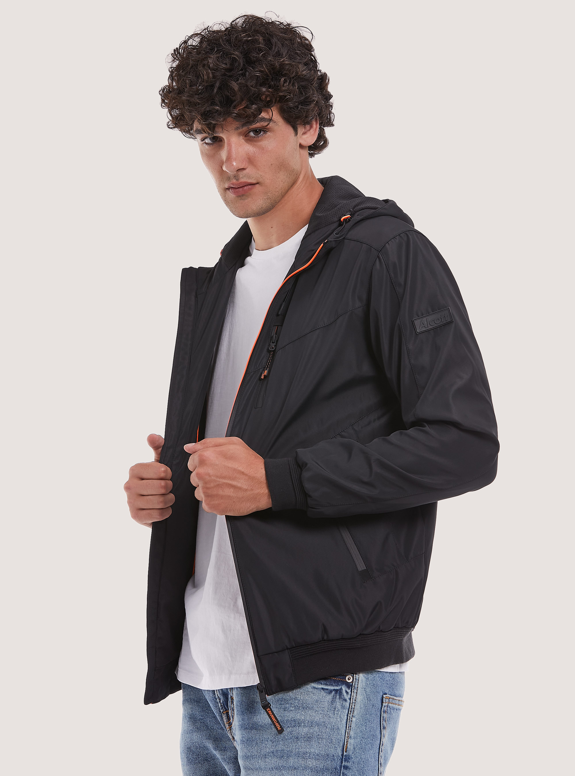 Windproof hooded bomber jacket, BK1 BLACK