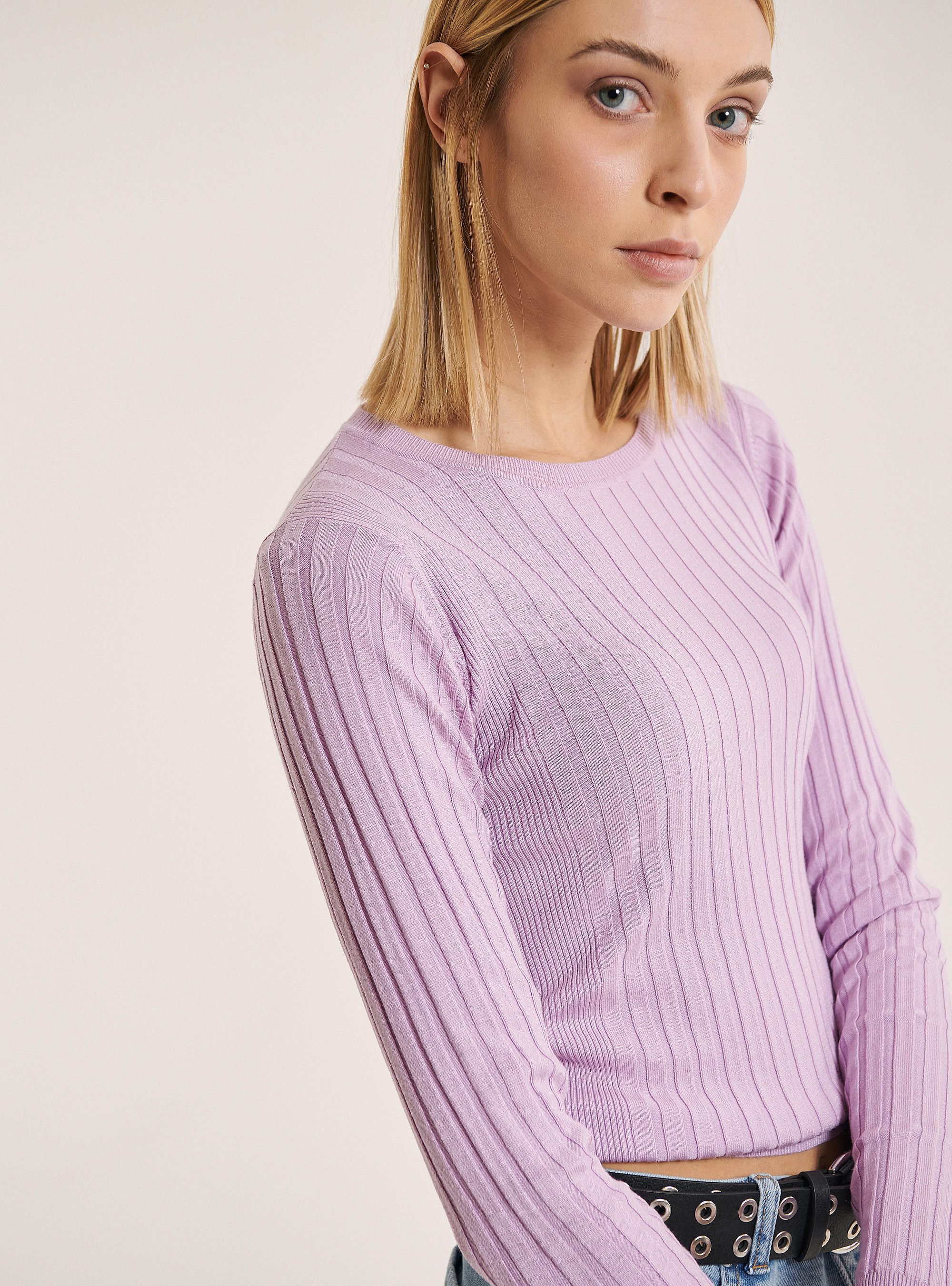 Cropped ribbed pullover, C3303 LILLAC