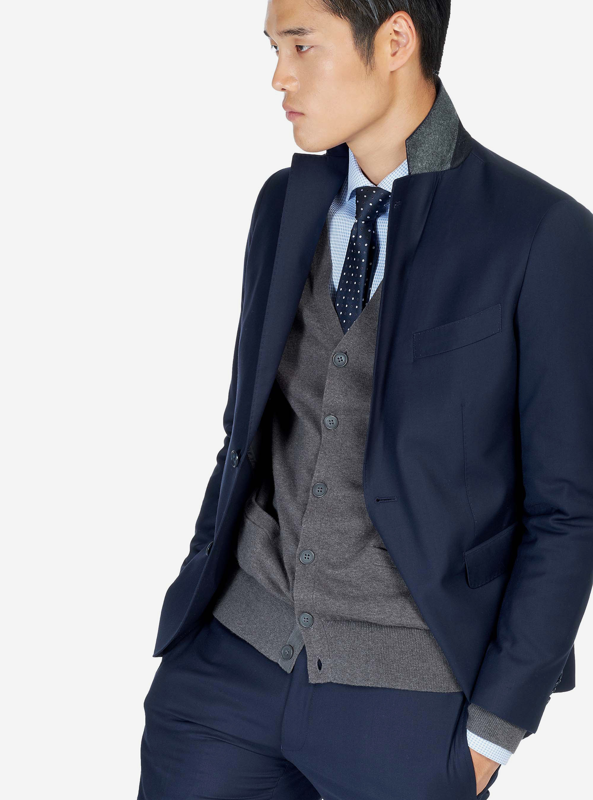 Costume couleur unie 2 boutons, C218 BLUE NAVY