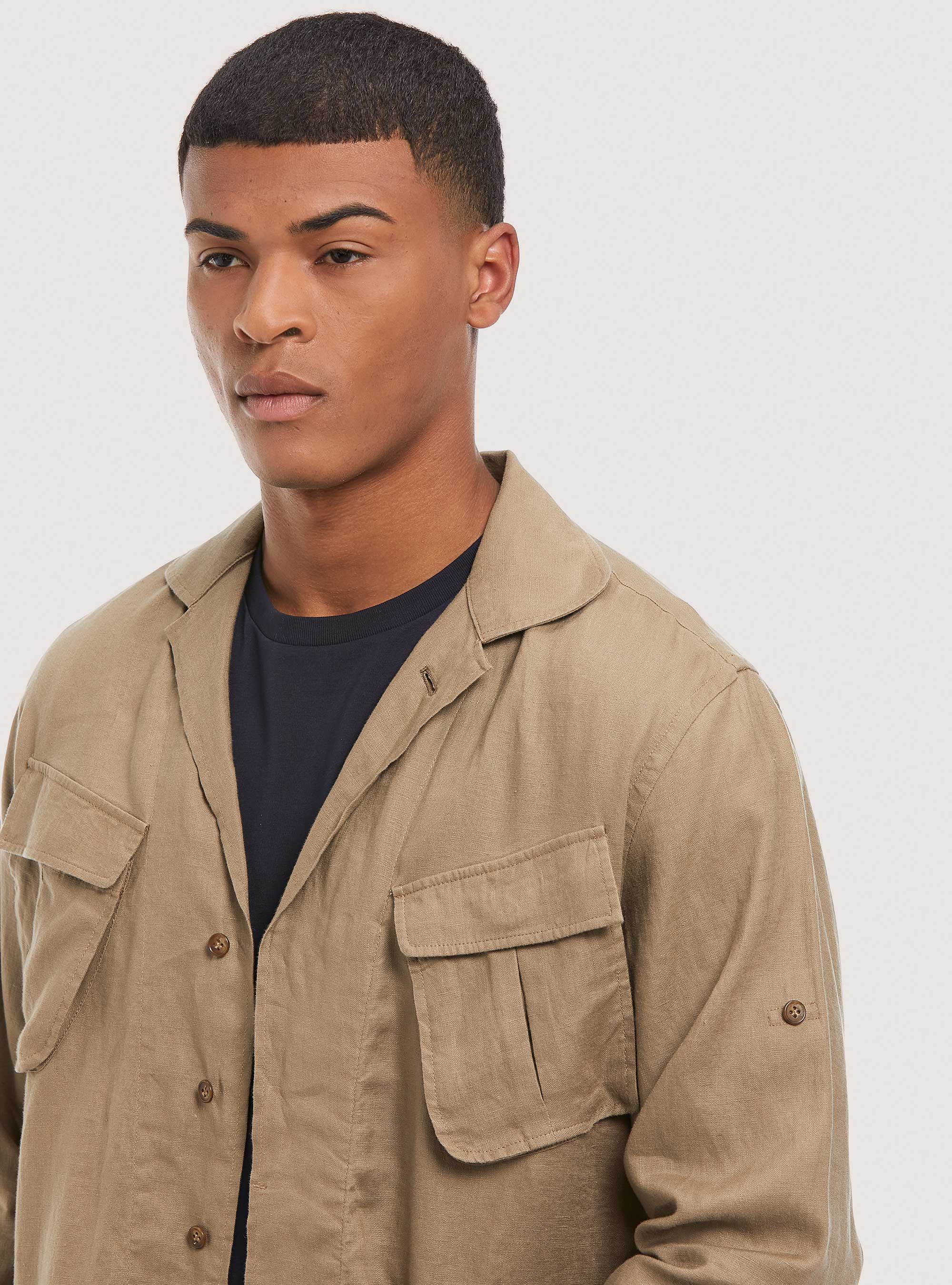 Giacca camicia in lino, C581 BEIGE