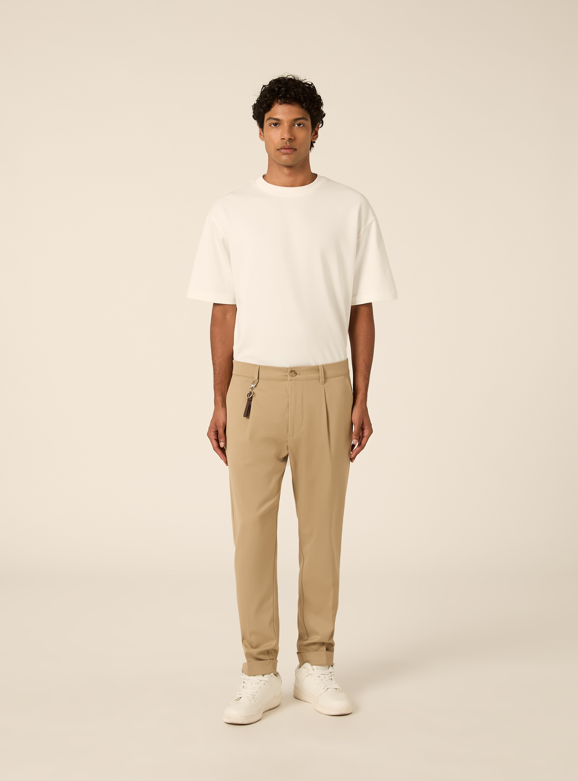 Tailored trousers with pleats and charm detail, BG2 BEIGE MEDIUM