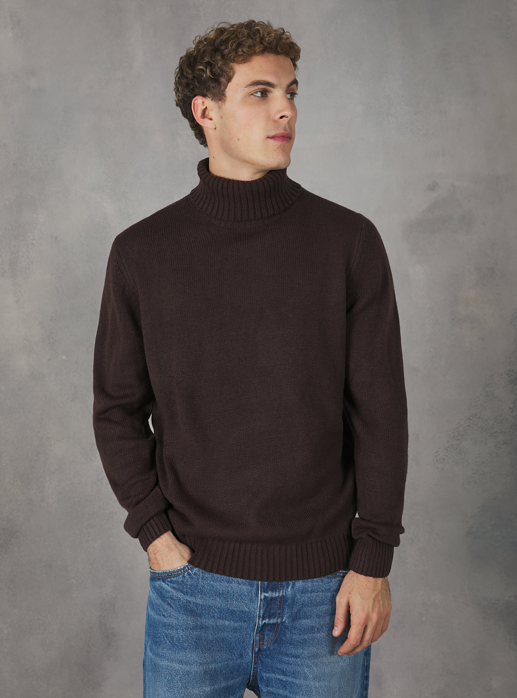 Pullover a collo alto cachemire touch, BR2 BROWN MEDIUM