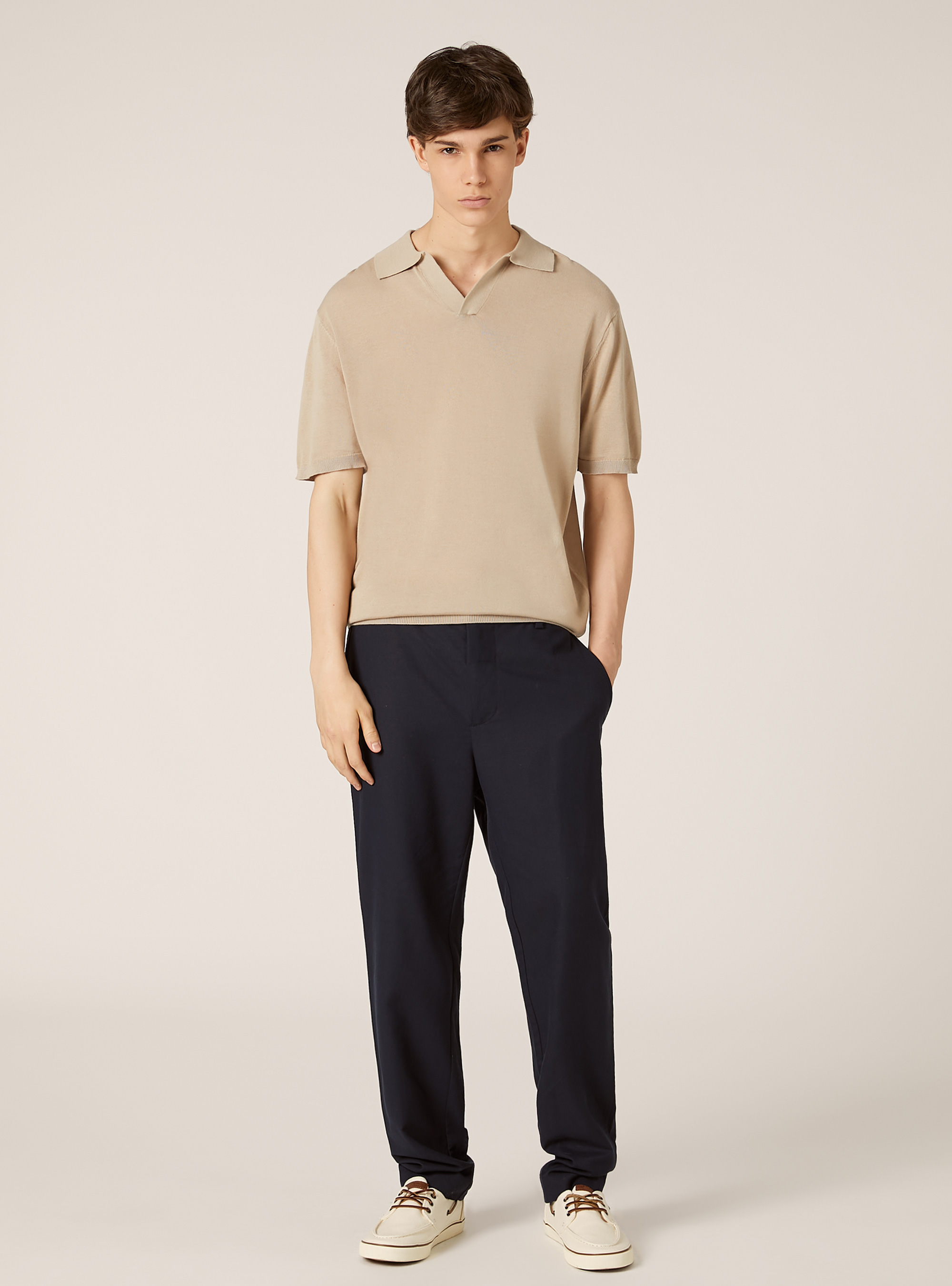 Pullover con collo polo, BG3 BEIGE LIGHT