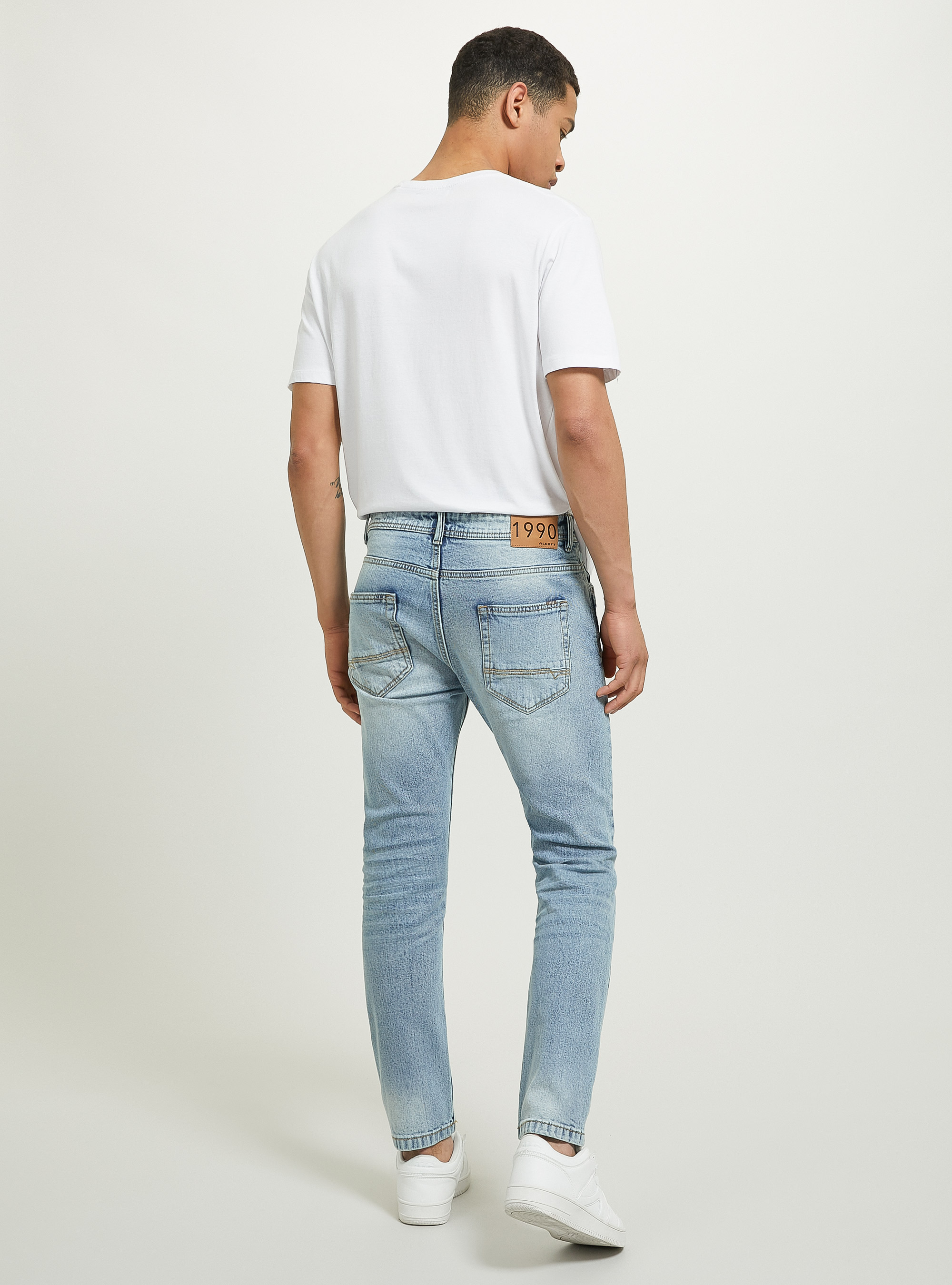 Slim fit stretch denim jeans with rips, D003 MEDIUM BLUE