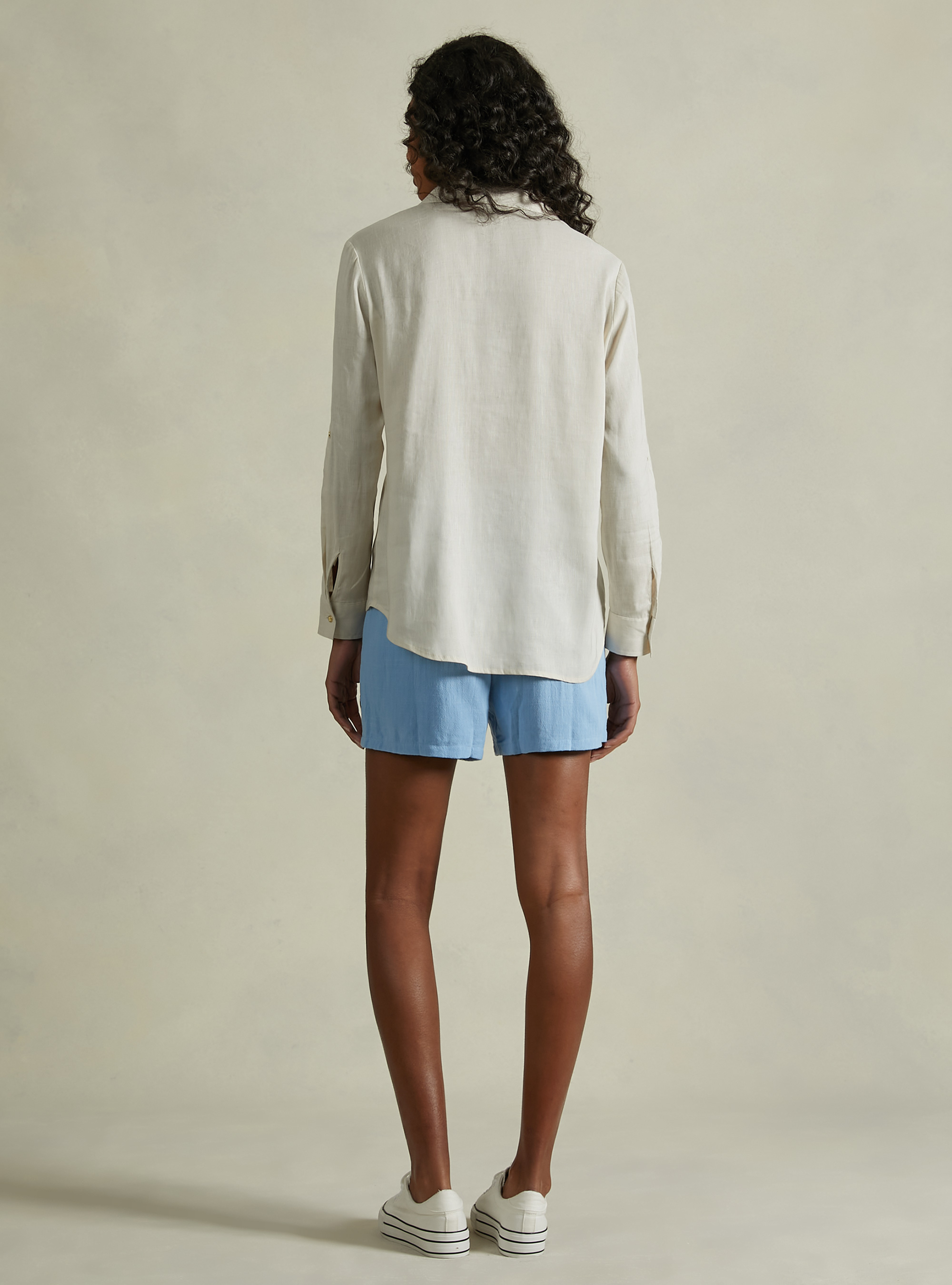 Linen-blend blouse, BG3 BEIGE LIGHT