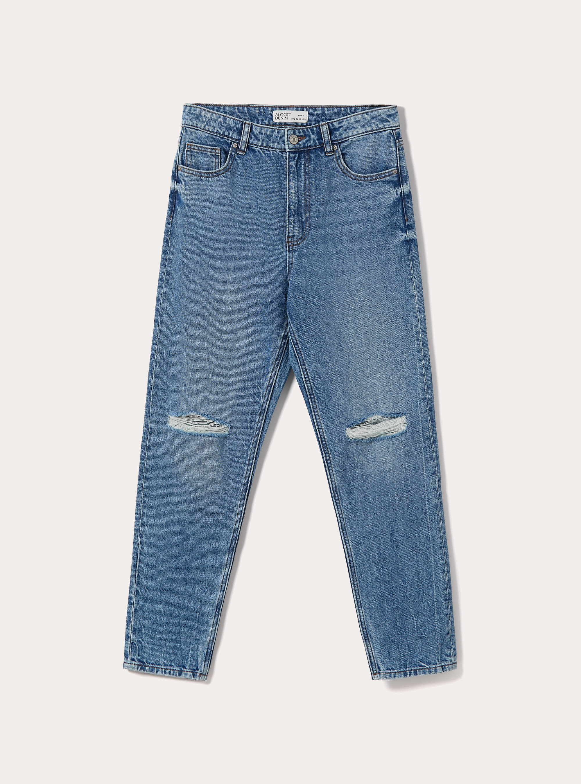 Mom fit jeans with rips, D002 MEDIUM DARK BLUE