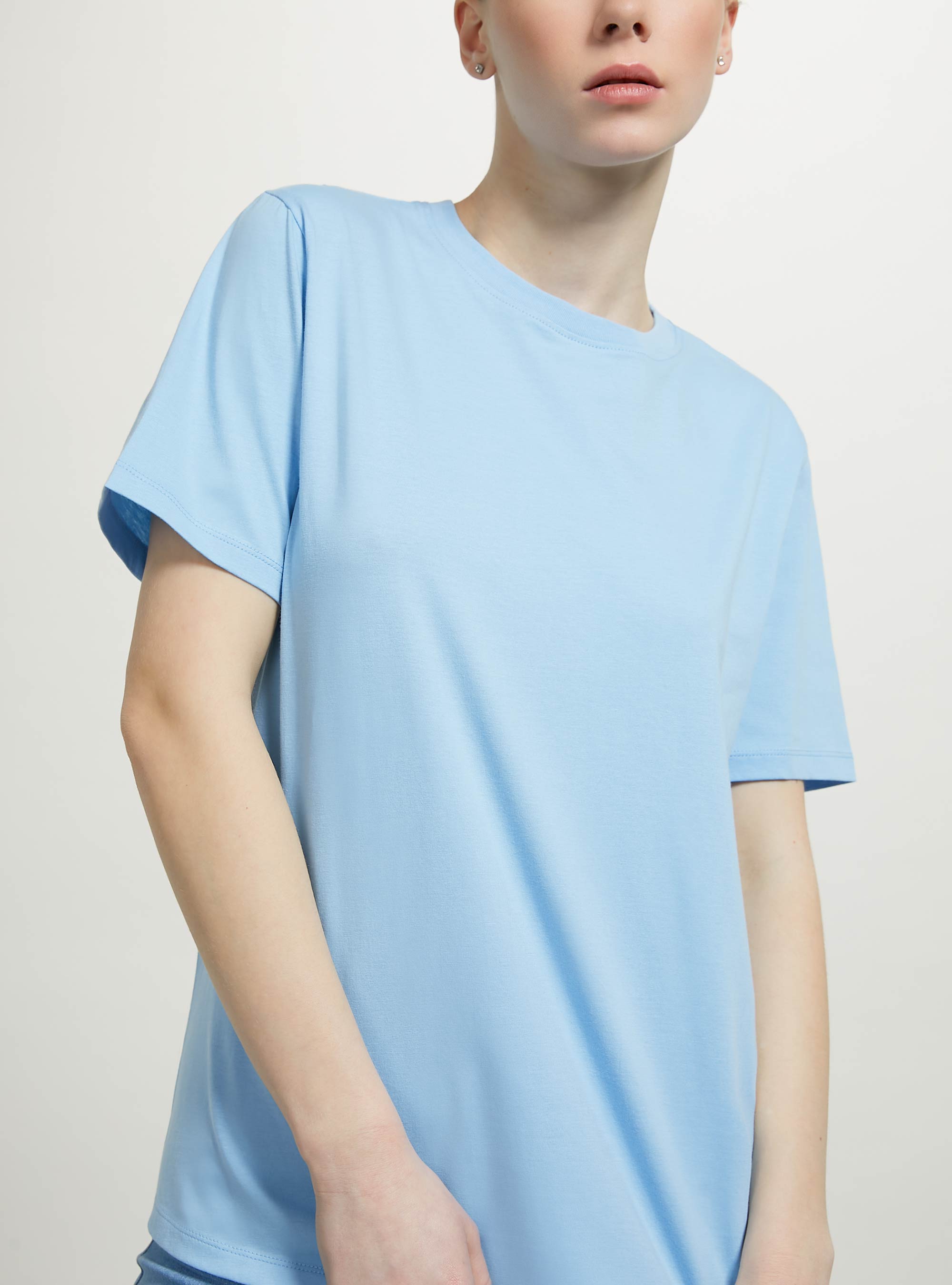 T-shirt en coton à col ras du cou, AZ2 AZURE MEDIUM