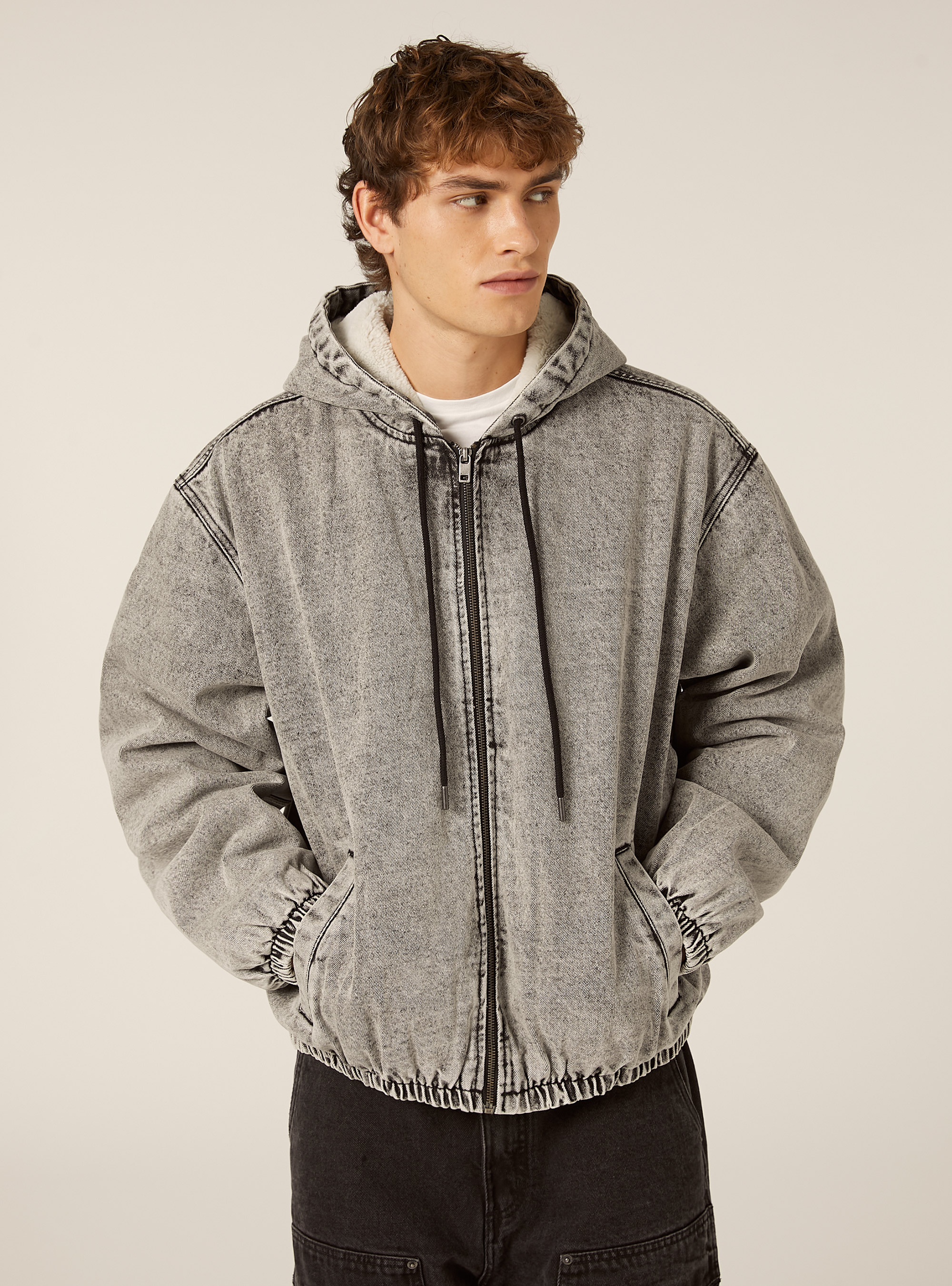 Chaqueta vaquera con forro de piel, D00G GREY
