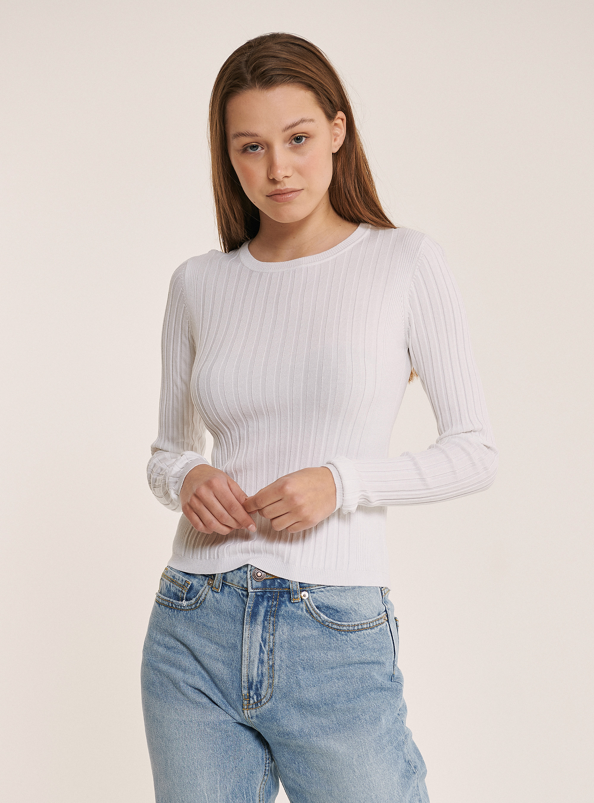 Jersey cropped de costillas, BLANCO