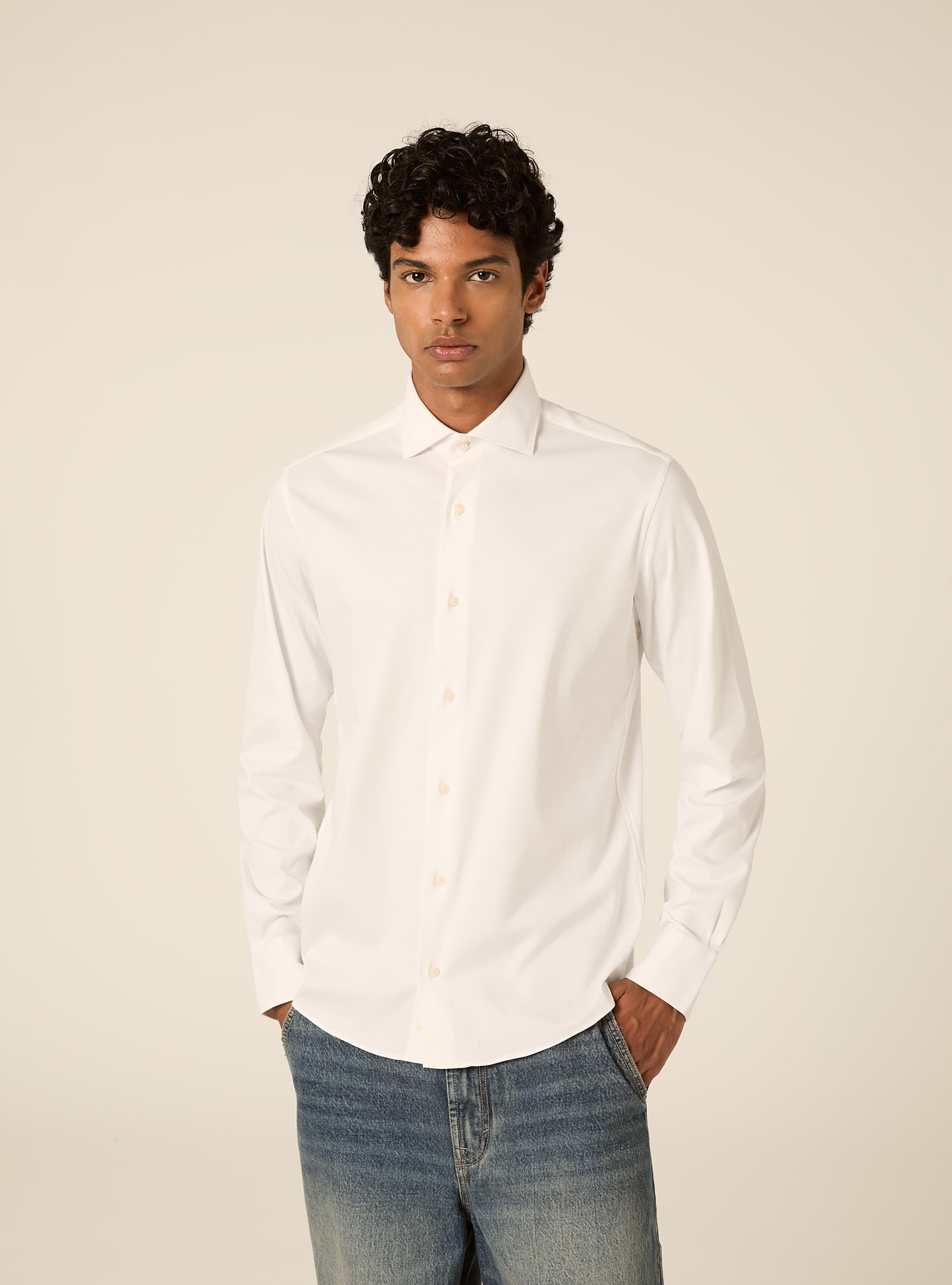 Camicia in jersey elasticizzato, WH1 OFF WHITE