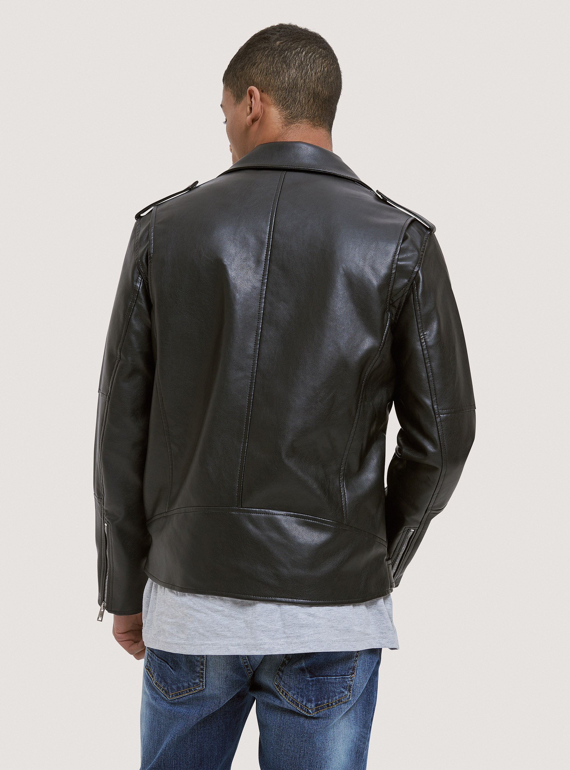 Giubbotto chiodo in ecopelle, NERO