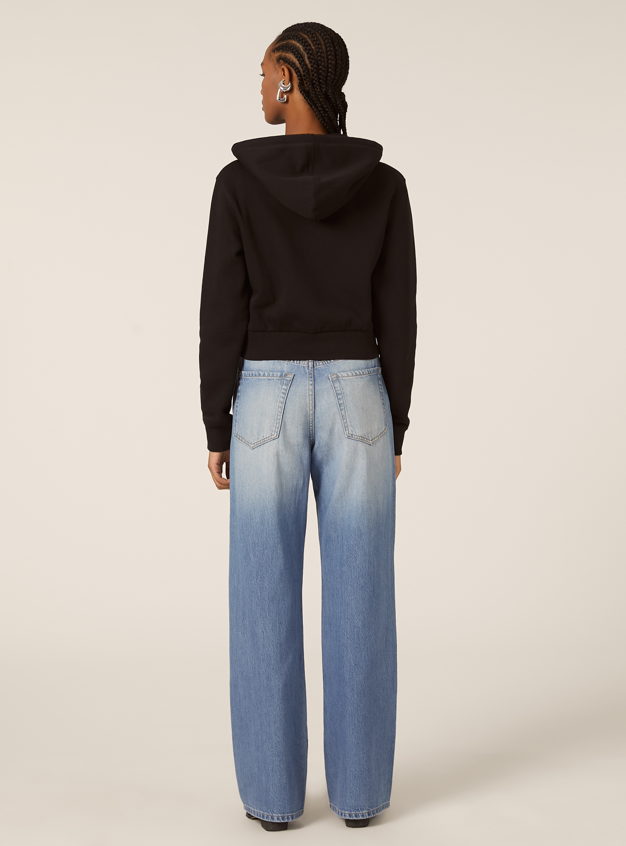 Sweat à capuche zippé court, BK1 BLACK