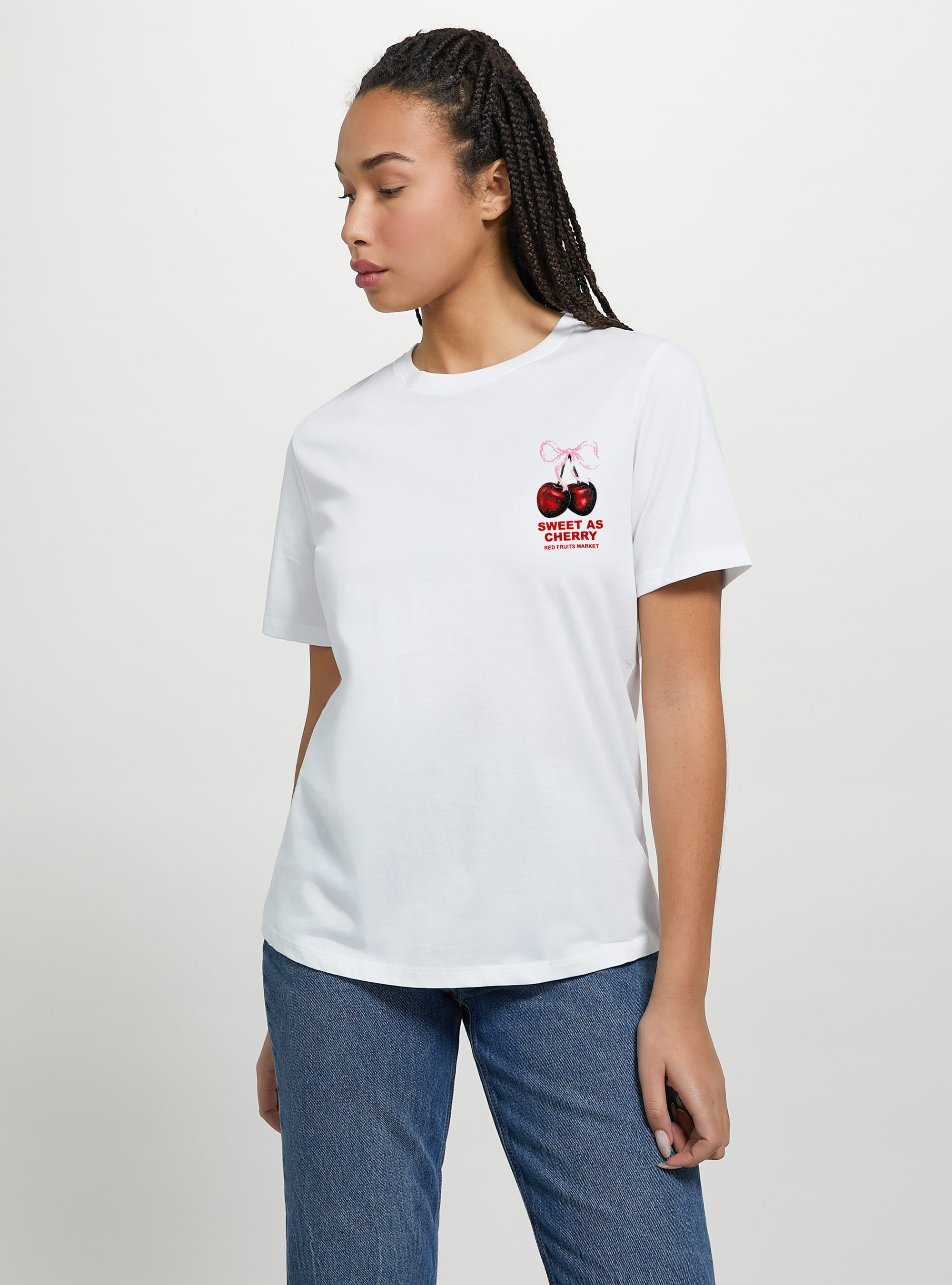 T-shirt with cherry print, WH3 WHITE