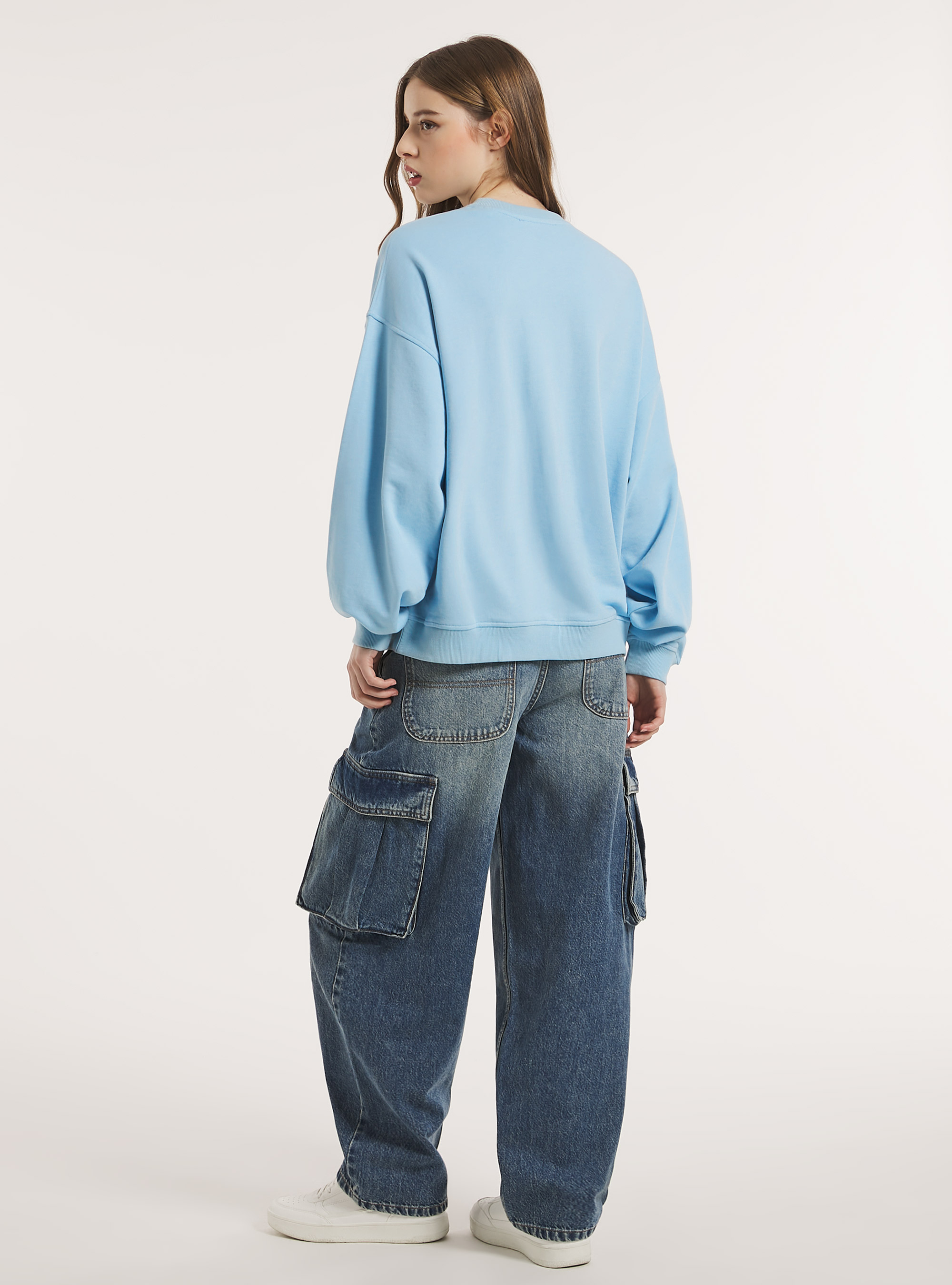 Plain cotton crew-neck sweatshirt, AZ3 AZURE LIGHT