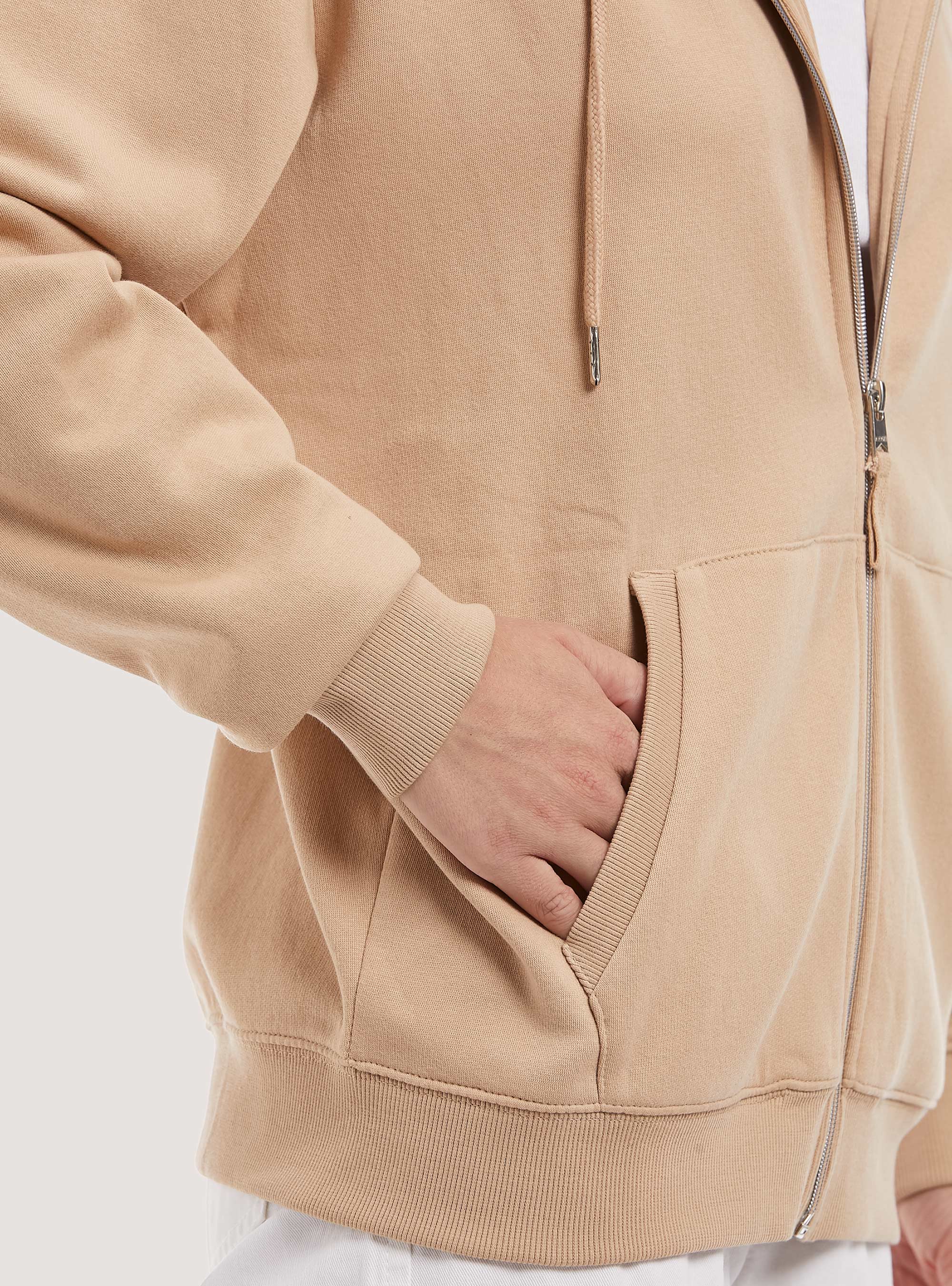 Sudadera con cremallera de algodón, BG2 BEIGE MEDIUM