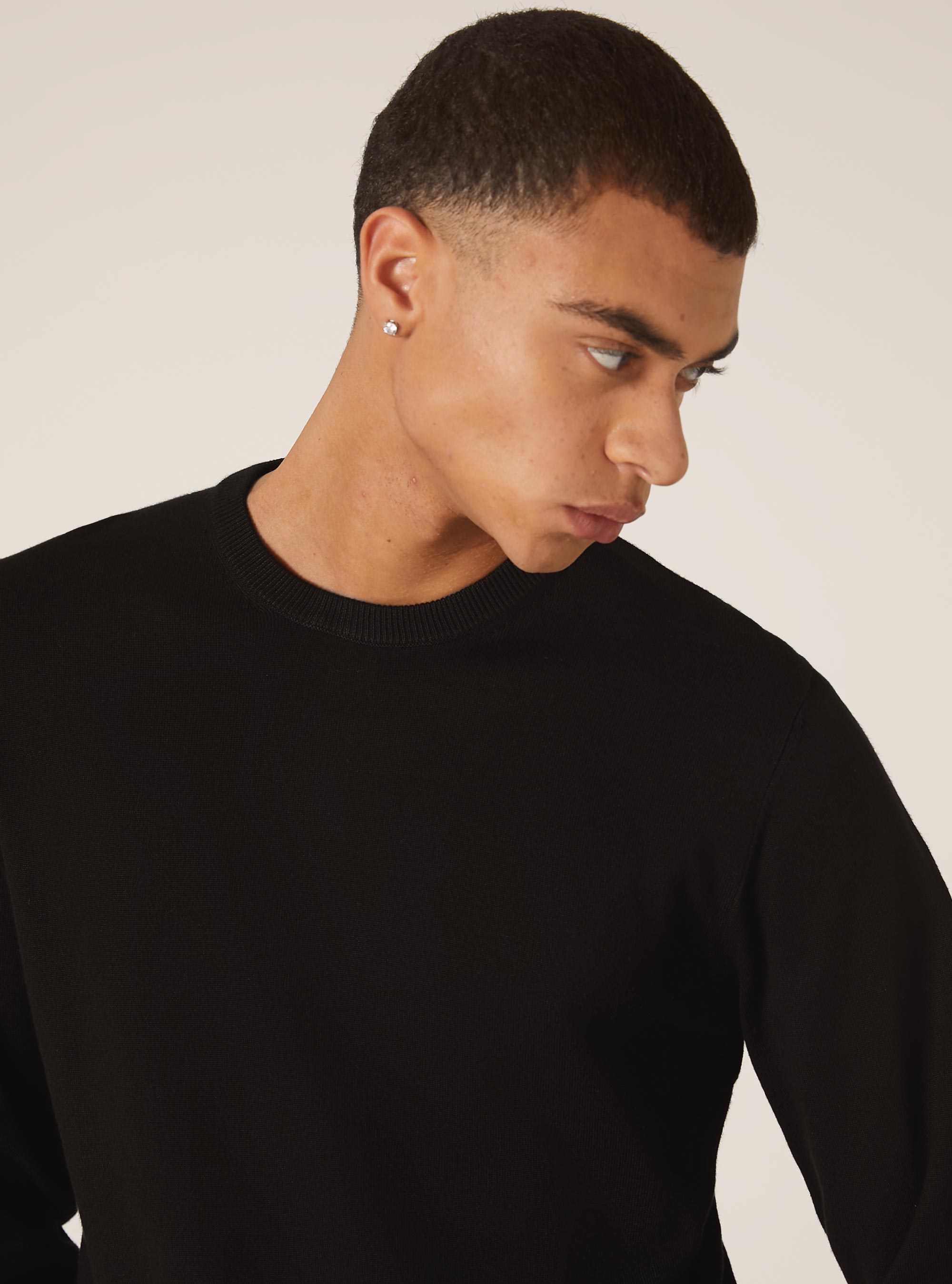 Pull &agrave; col ras du cou en viscose durable Ecovero, BK1 BLACK