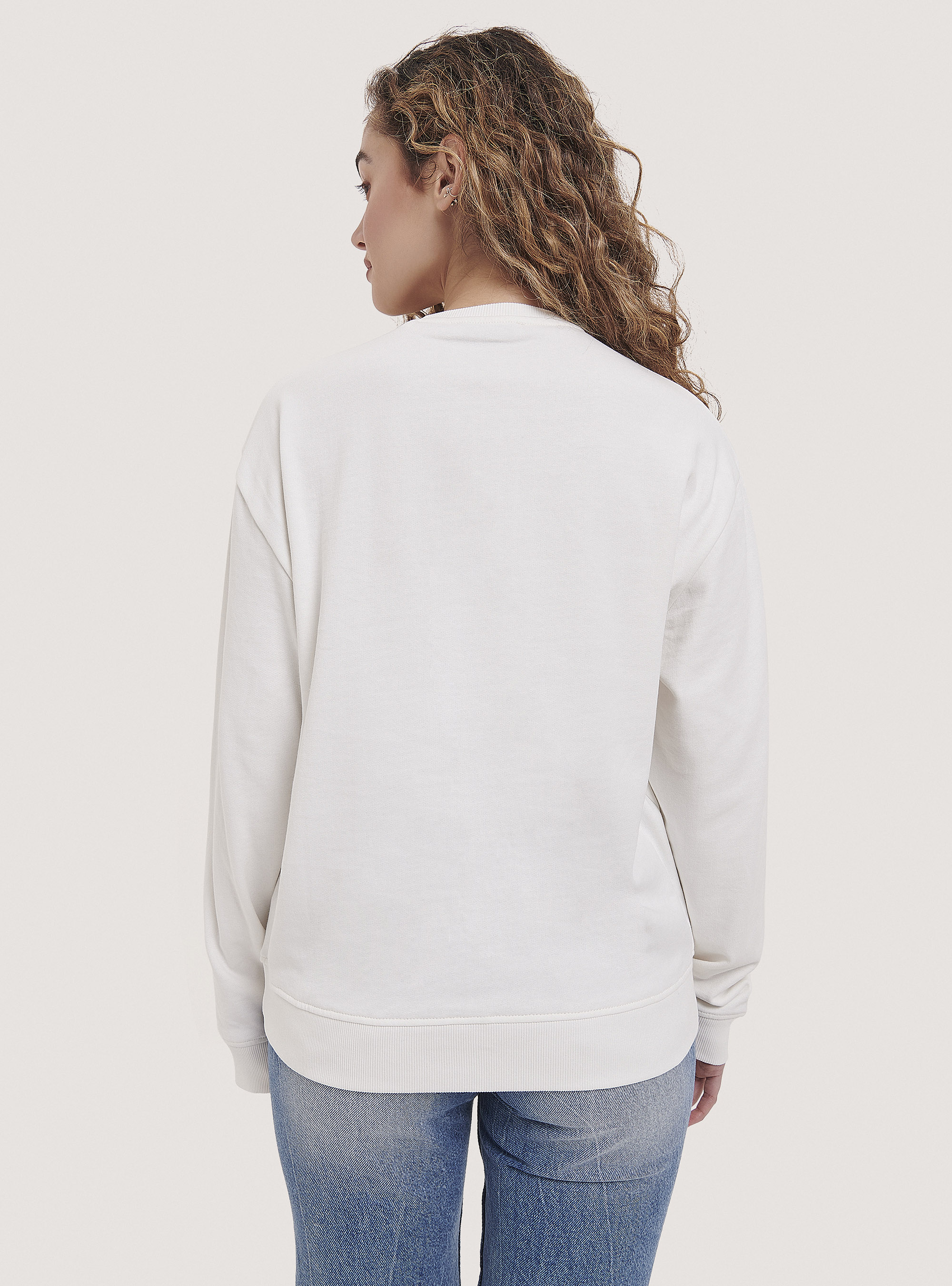 Sudadera de cuello redondo con bordado, C0020 OFF WHITE