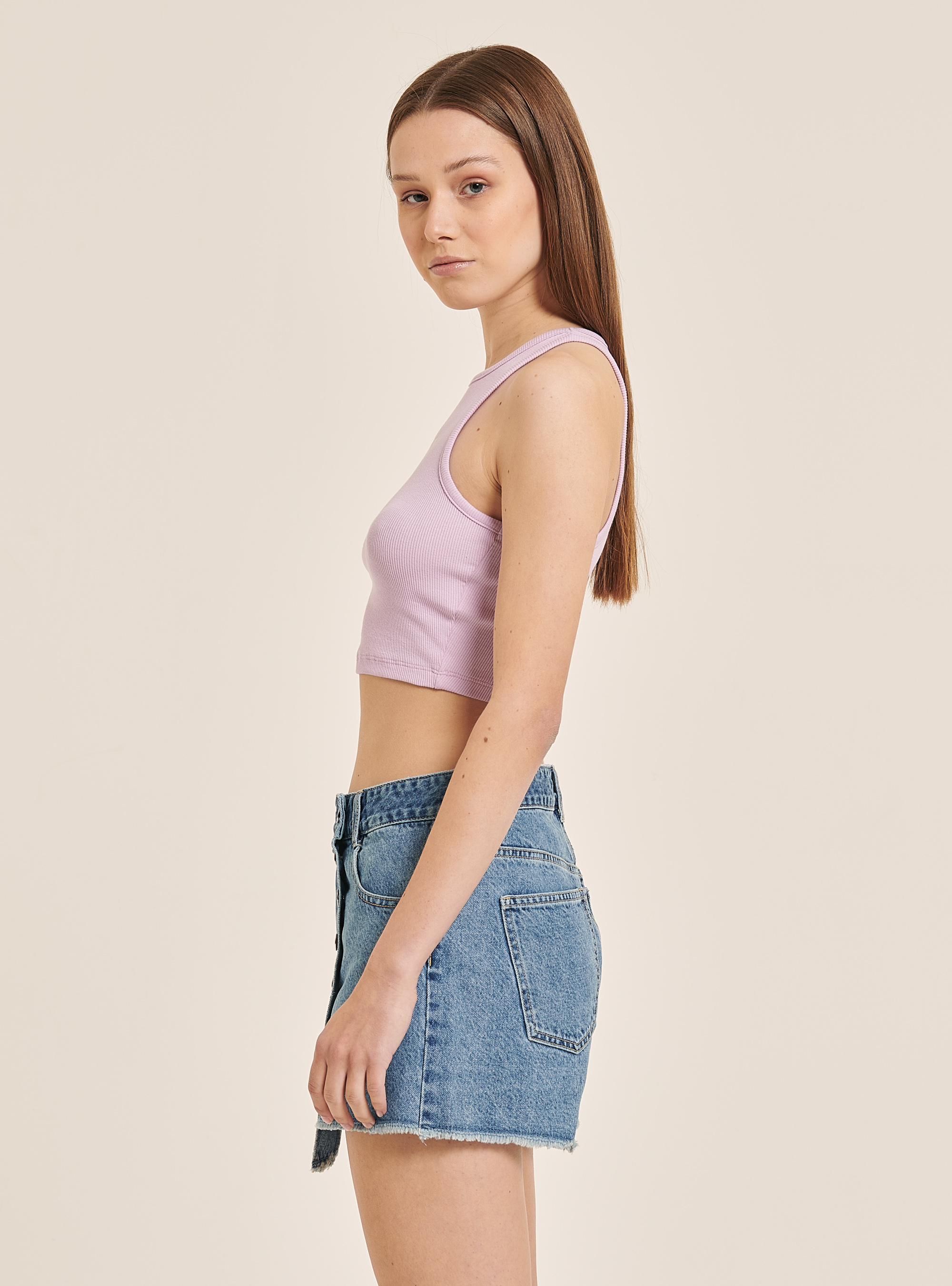 Crop top de algodón con estampado, C3303 LILLAC