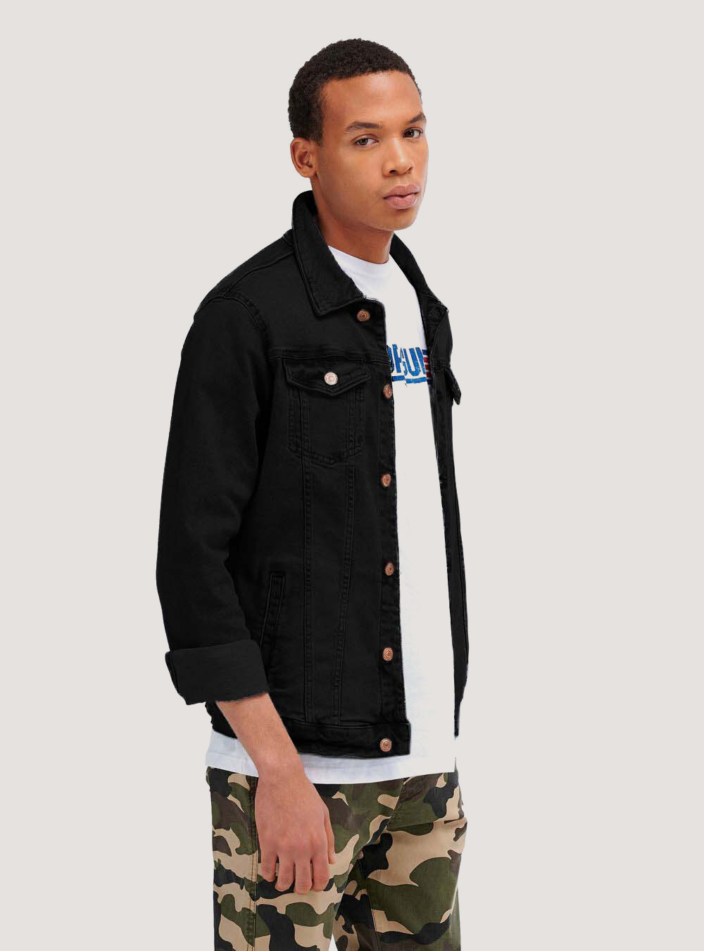 Denim comfort stretch jacket, BLACK