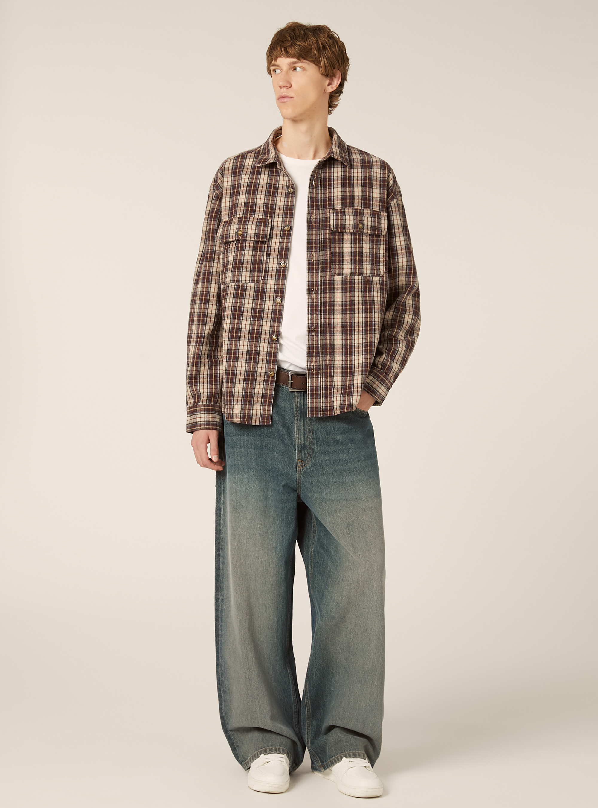 Camicia flanella quadri, BG2 BEIGE MEDIUM